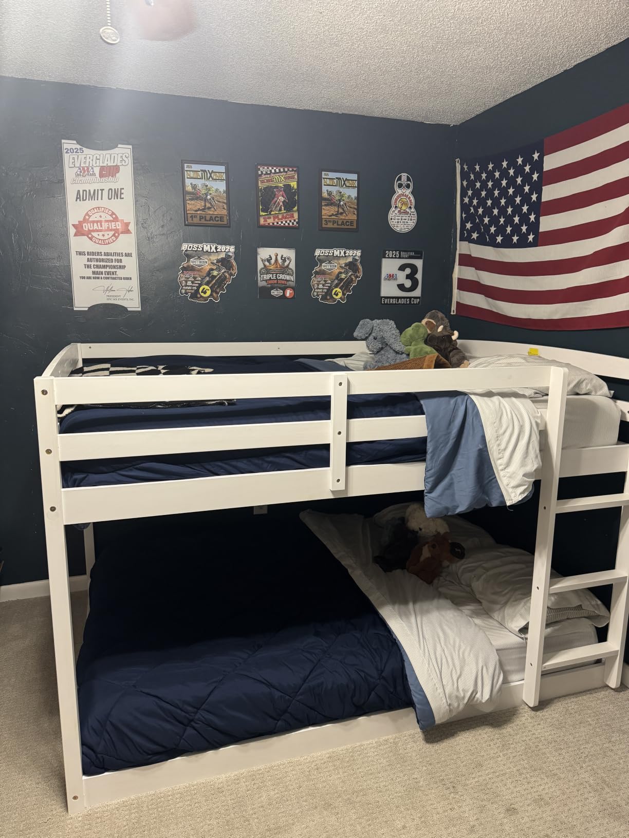 GIANTEX Twin Over Full Bunk Bed, Solid Wood Kids Bunk Bed with Full-Length Guardrails & Ladder, Low Bunk Beds with Slats Support for Kids, Teens, No Box Spring Needed, Grey customer photo 1