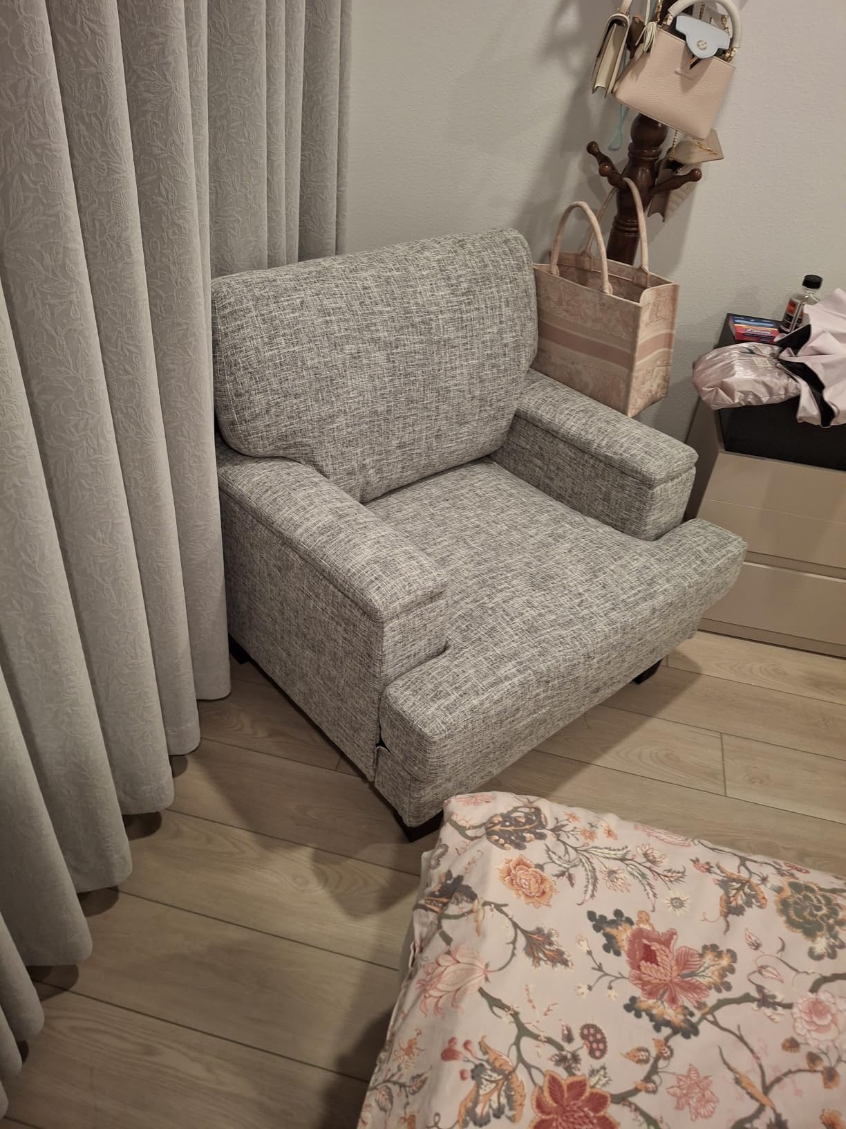 Accent Chair with Storage Armrest, Modern Upholstered Reading Living Room Chairs, Comfy Large Armchair, Fabric Single Sofa Chair for Bedroom (Blue) customer photo 1