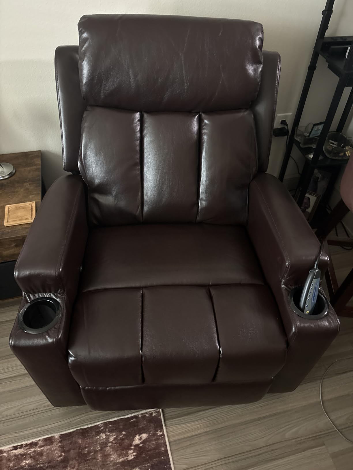 CANMOV Manual Recliner Chair with Massage and Heat, Soft Fabric Recliner Chair with Overstuffed Arm and Back, Manual Reclining Single Sofa with 2 Cup Holders, Side Pocket for Living Room, Dark Grey customer photo 2