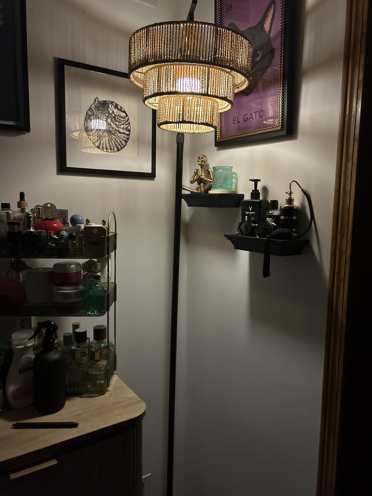 AHDWDW Gold Arc Floor Lamp for Living Room with Remote,Dimmable Modern Floor Lamps with Amber Glass Shade,Unique Vintage Flower Standing Tall Lamp,Mid Century Floor Lamps for Bedroom Office Corner customer photo 1