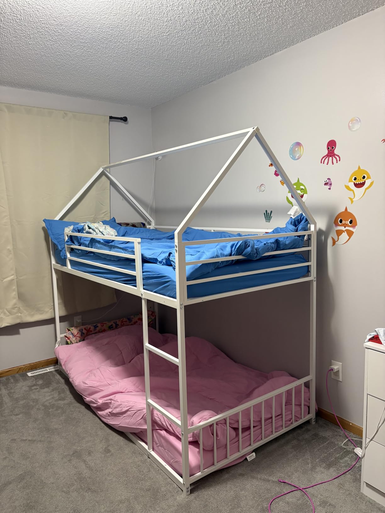 LIKIMIO Bunk Bed Twin Over Twin, House Bunk Bed Frame with Ladder, Grey customer photo 2