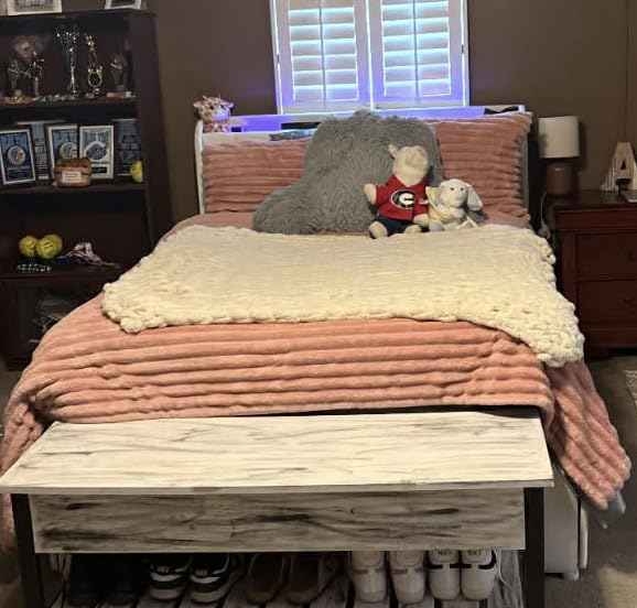 Queen Bed Frame with 4 Drawers and Storage Headboard, Upholstered Platform Bed Frame Queen Size with Led Lights and Handy Charging Station, No Box Spring Needed, Easy Assembly, Noise Free, Beige customer photo 2