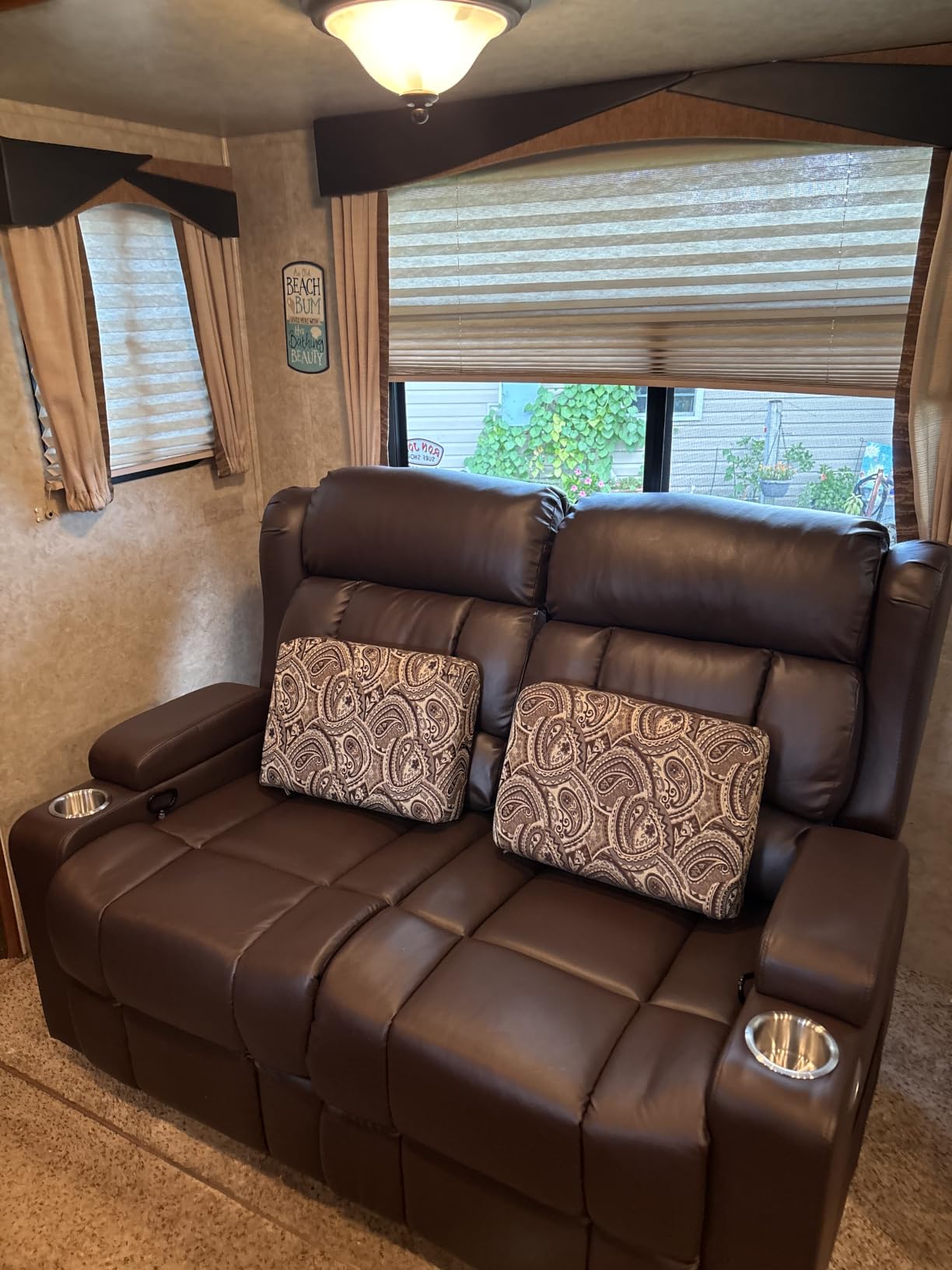 RV Loveseat Recliner Sofa, Wall Hugger Reclining Loveseat RV Couch with USB Ports, Cup Holders, Pockets, 150° Adjustable RV Furniture Velvet Fabric Recliners for Travel & Home Theater Seating customer photo 1