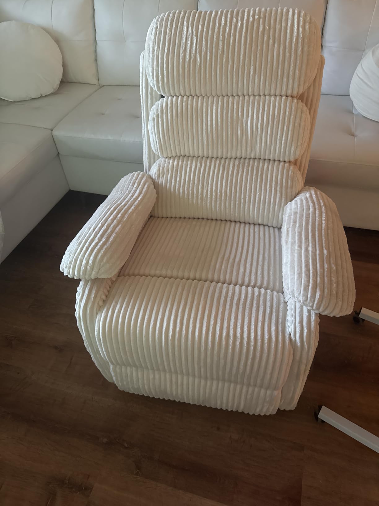 Velvet Upholstered Glider Recliner Chair - 360° Swivel Rocker Chair for Adults, Small Rocking Chair for Small Spaces, Soft Fabric Recliner Chair with Side Pockets, Comfortable Nursery Chair, Brown customer photo 1