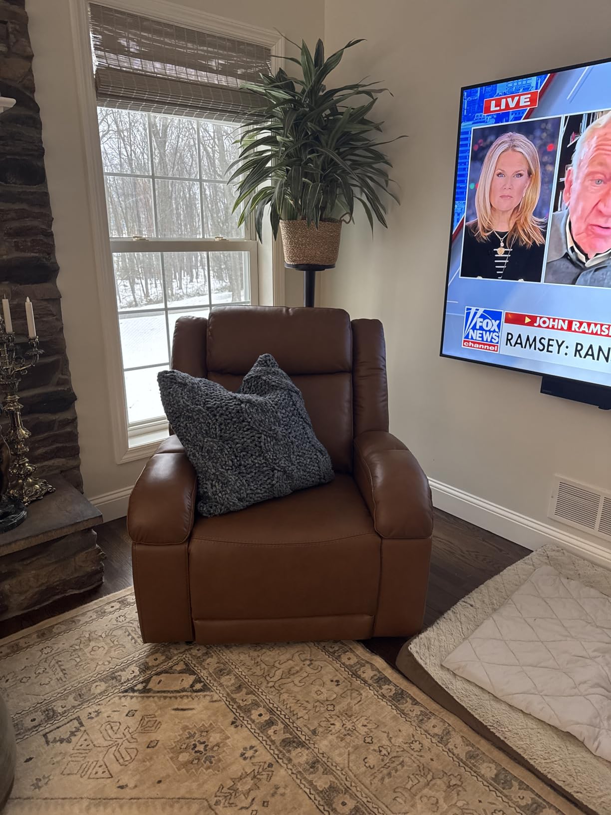 Watson & Whitely Oversized Genuine Leather Power Recliner Chair, Saddle customer photo 2