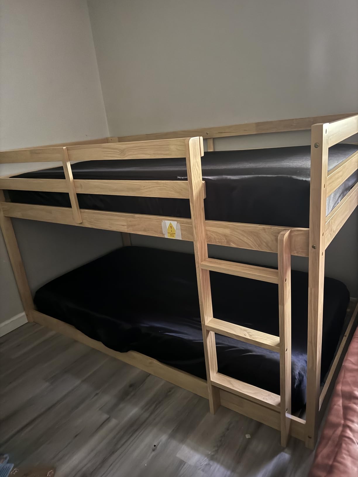Low Bunk Bed Twin Over Twin, Solid Wood Floor Bunk Bed Frame with Ladder & Safety Guardrails, Twin Bunk Beds for Kids Boys and Girls, Saving Space, No Box Spring Needed, Gray customer photo 1