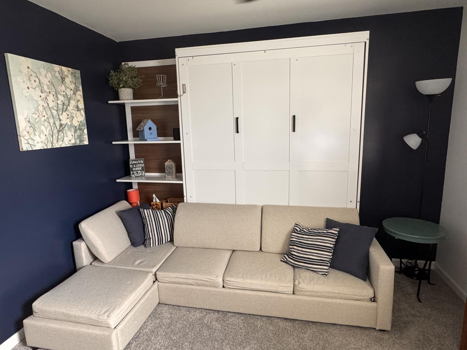 Quarte Queen Murphy Bed with Sofa & Desk White | Queen murphy bed with sofa and desk, dual-piston, storage cabinet, wall-mounted, 600lbs, cabinet bed, Modern customer photo 2