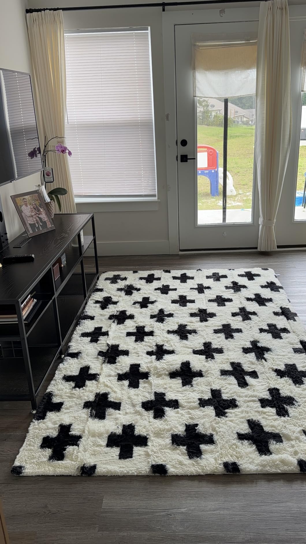 PureCozy Beige 8x10 Area Rug for Living Room Soft Checkered Shag Carpet customer photo 2