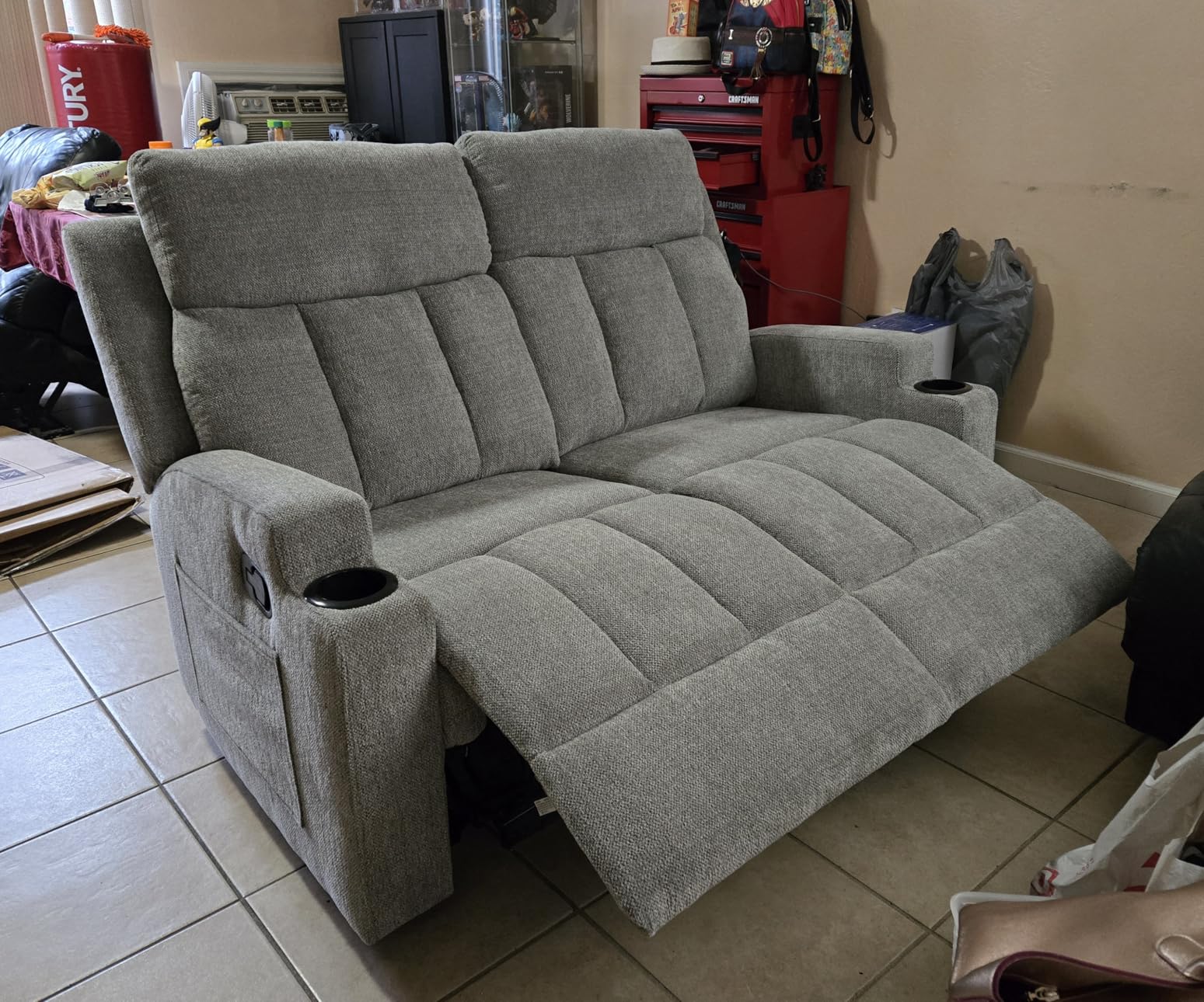 CANMOV Manual Recliner Sofa Set, Soft Fabric Reclining Loveseat with Side Pockets and Cup Holders, 2 Seat Reclining Couch for Living Room, Office, Light Grey customer photo 1