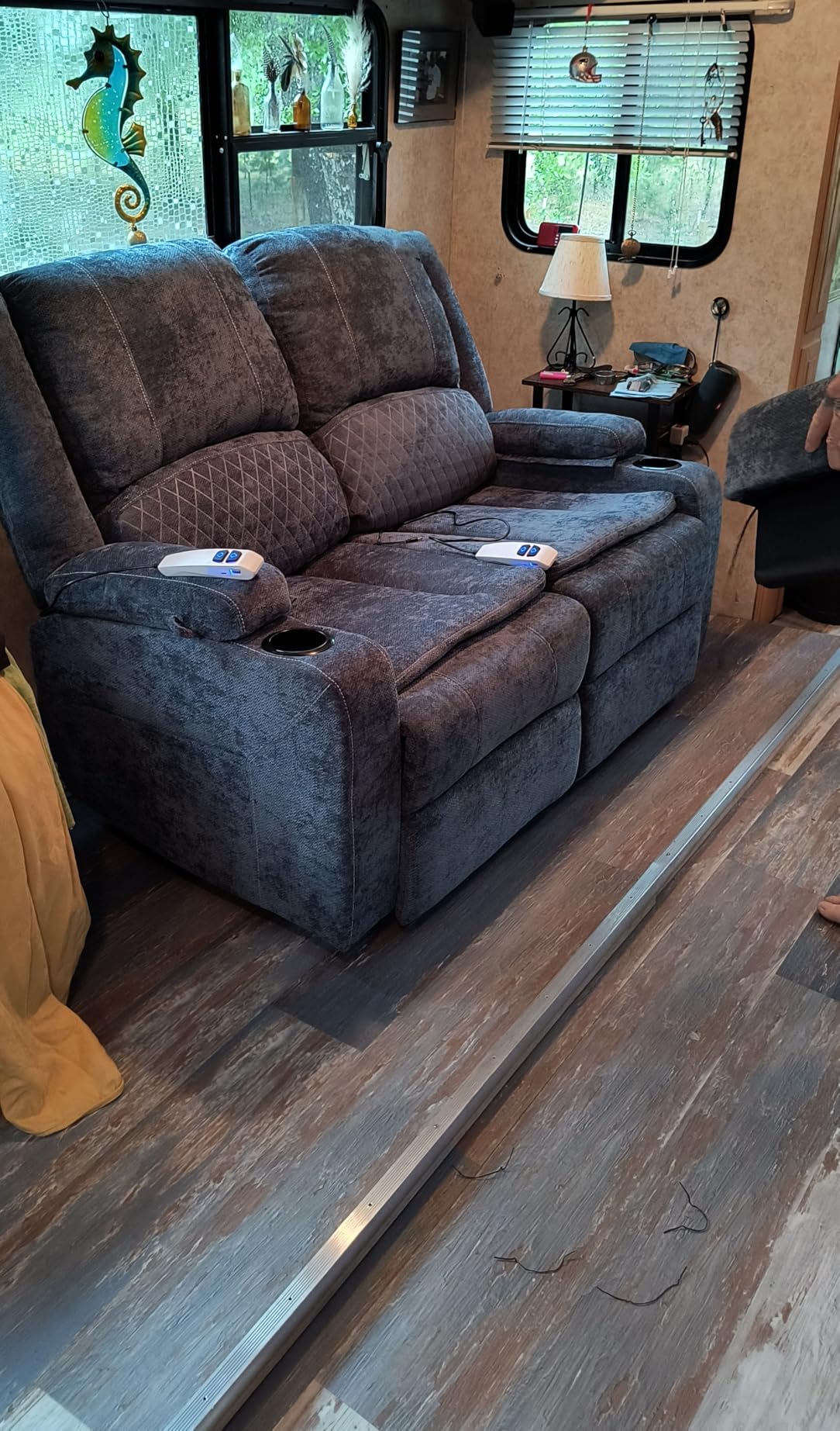 RV Loveseat Recliner Wall Hugger, Power Reclining Loveseat (Velvet,Grey) customer photo 1