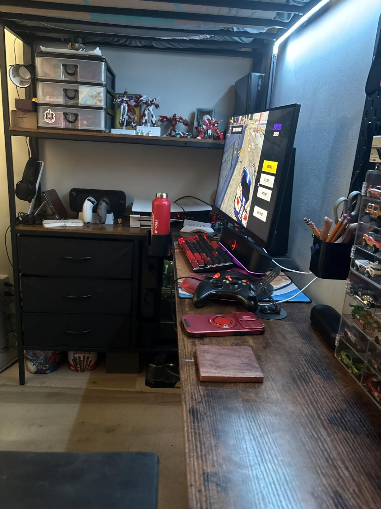 DICTAC Loft Bed Full Size with U-Shaped Desk,7 Storage Drawers and Charging Station,Metal Full Loft Bed with Led Lights and 2-tier Storage Shelves,loft full bed with Safety Guardrail and Ladders,White customer photo 2