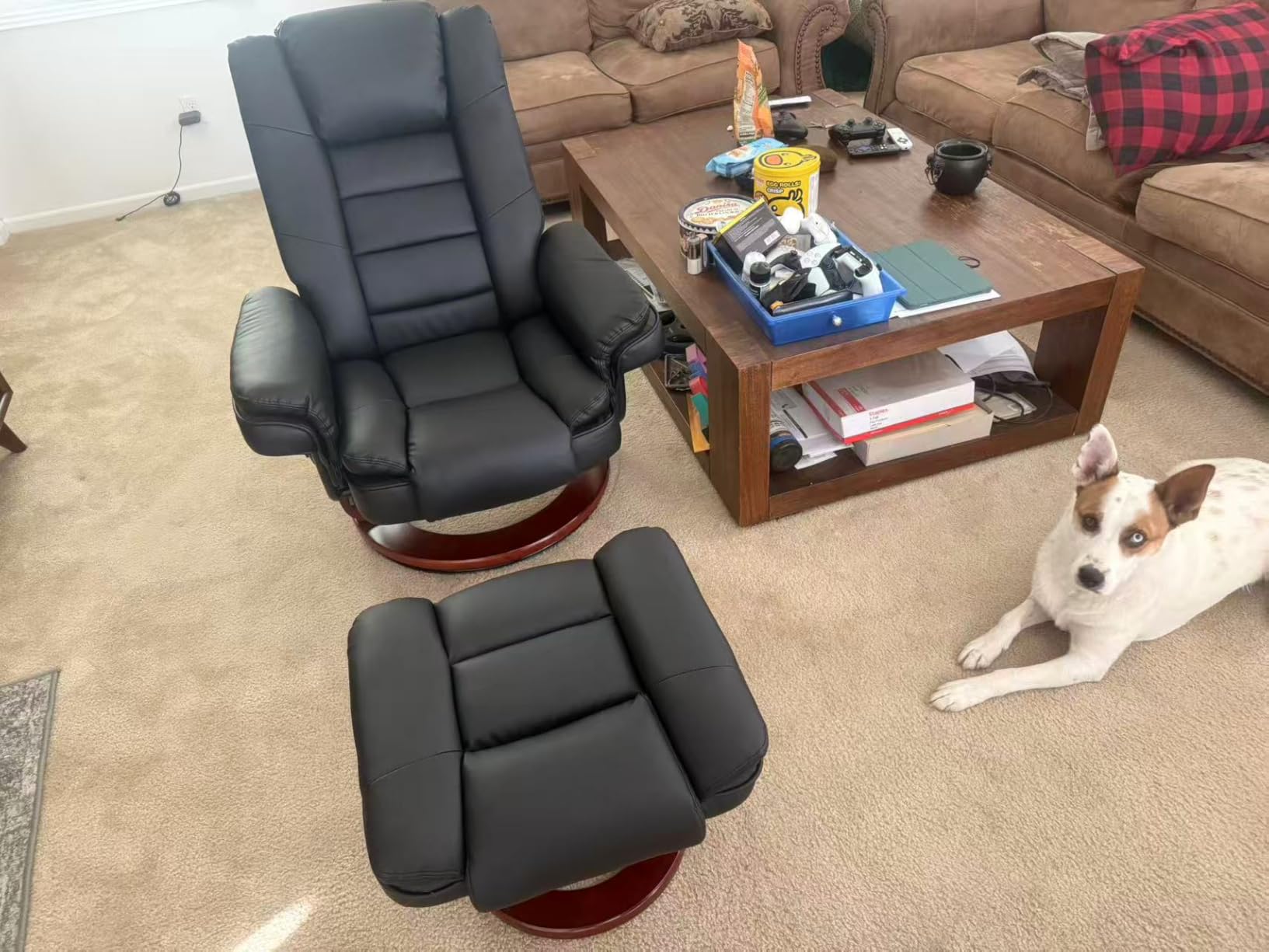 Swivel Recliner Chair with Ottoman, Adjustable PU Leather Recliner, Black customer photo 2