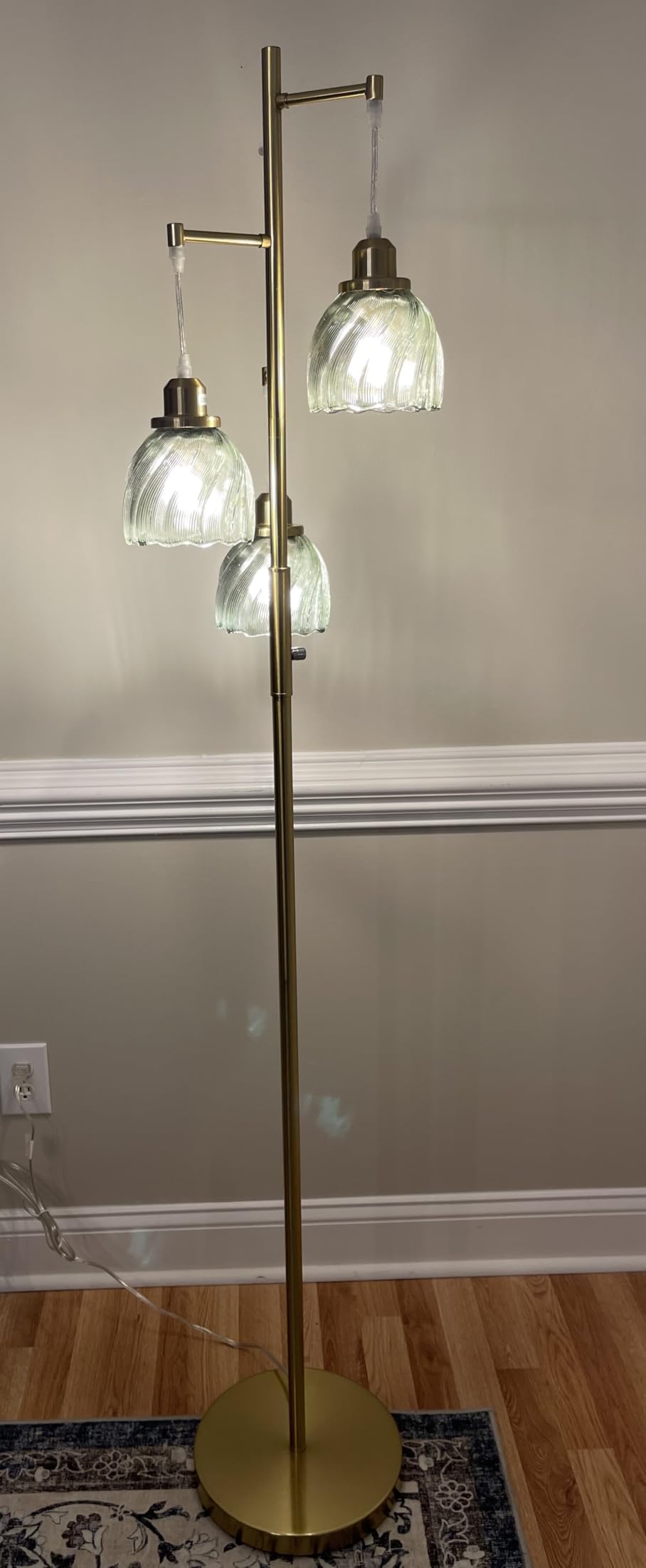 ROTTOGOON Dimmable Gold Floor Lamps for Living Room, Vintage Tree Standing Lamp with Glass Shades, 3 Light Mid Century Flower Floor Lamps for Bedroom, Office, 6W, Brushed Gold & Clear Shades customer photo 2