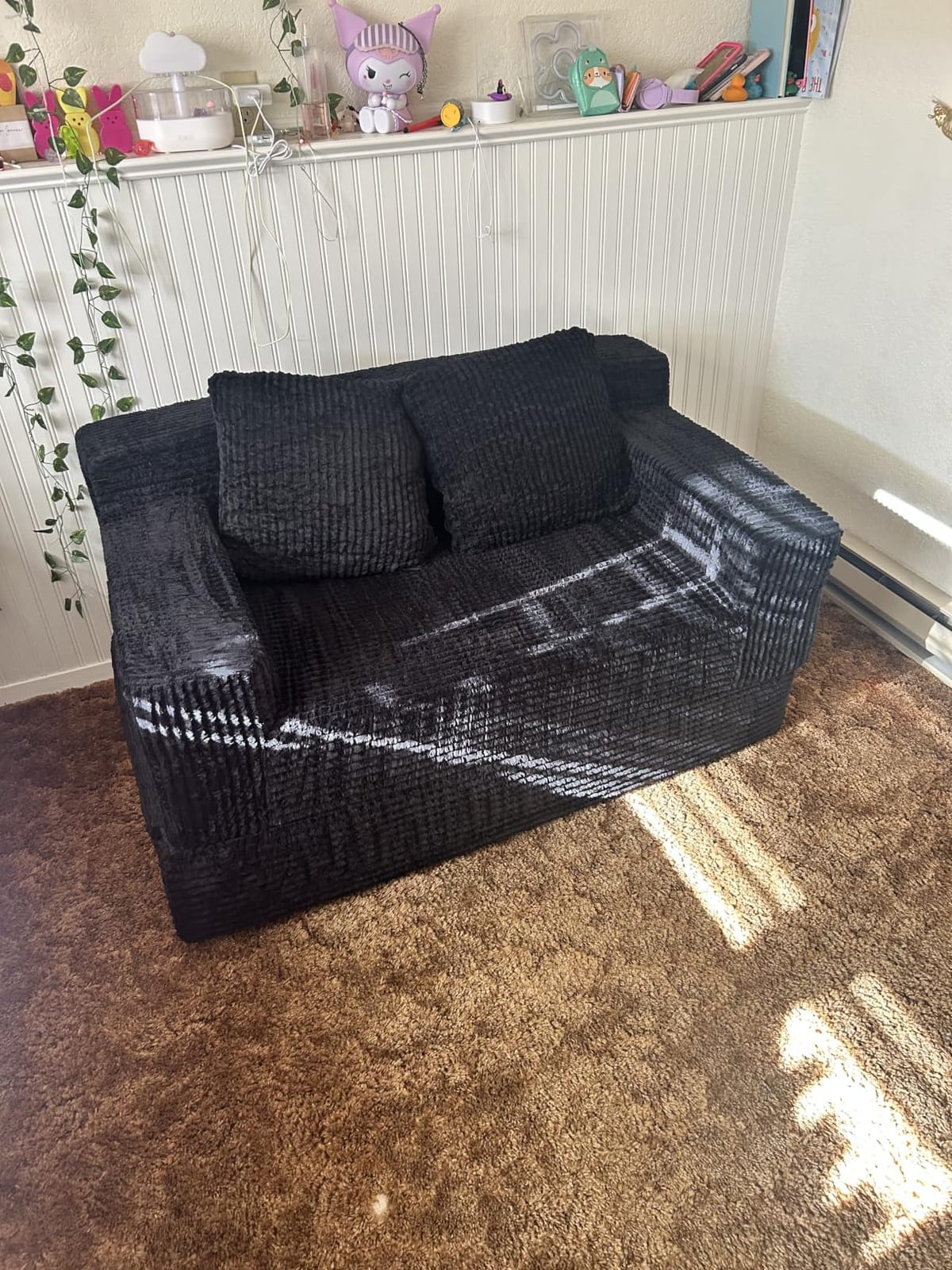 Erament Convertible Sofa Bed, Loveseat Folding Floor Futon Sleeper Sofa Couch Bed- Boneless Foldable Couch, Corduroy Pull Out Sofa Bed with 2 Pillows for Living Room & Bedroom customer photo 2