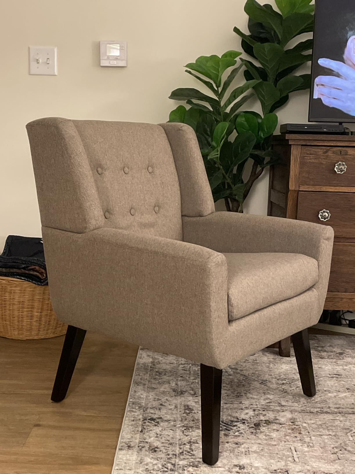 HUIMO Living Room Chairs Set of 2,Upholstered Button Linen Accent Chair customer photo 1