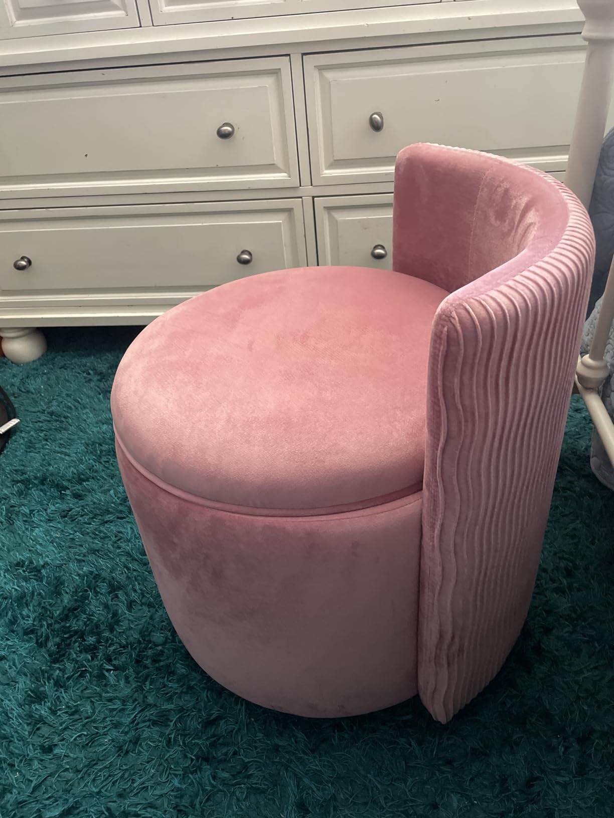allamazing 360° Swivel Accent Chair with Storage, Vanity Stool with Back, Velvet Storage Ottoman, Upholstered Round Barrel Vanity Chair for Living Room, Makeup Room, Bedroom (Dusty Rose) customer photo 1