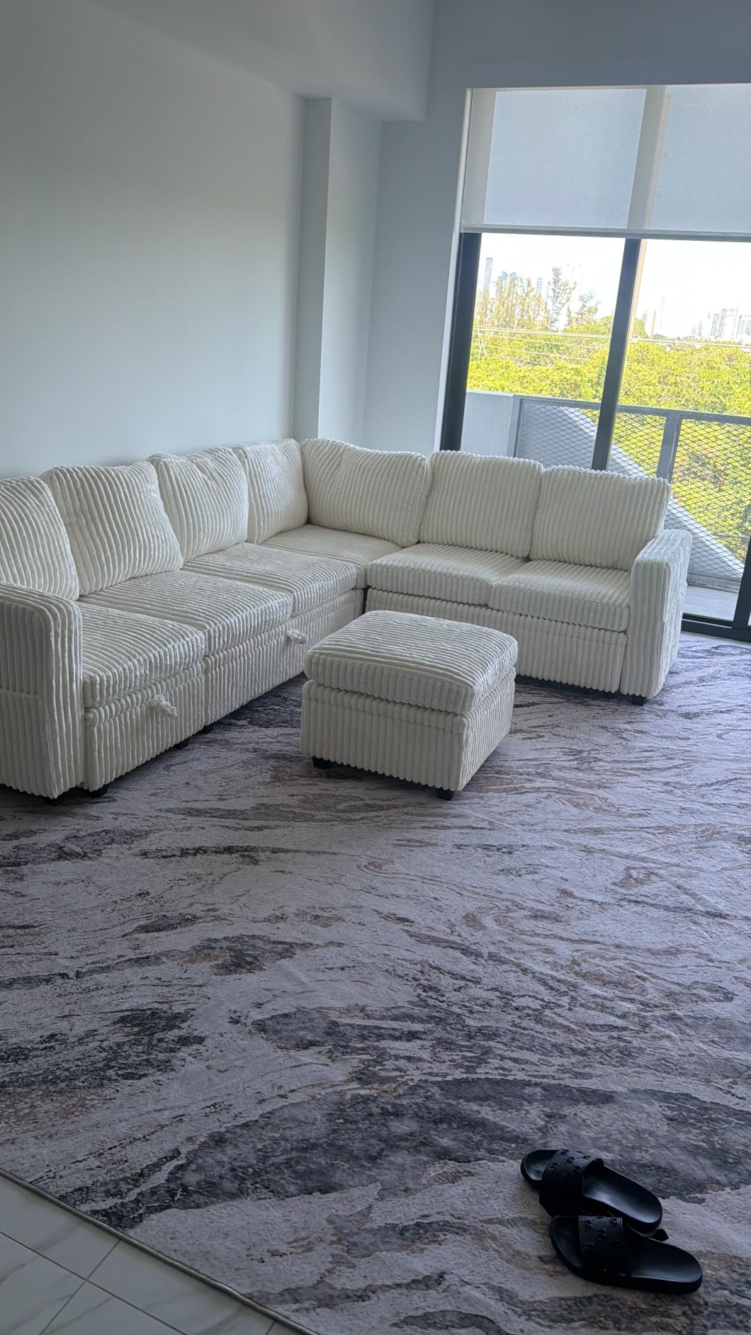 HONBAY Corduroy L Shaped Sectional Sleeper Sofa with Pull Out Bed,Green customer photo 2