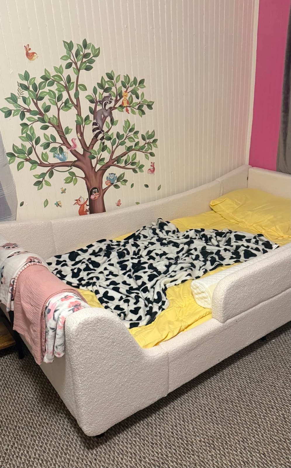 Twin Floor Bed, Low Montessori 2-in-1 Beds, Slats, High Rails, Upholstered customer photo 1
