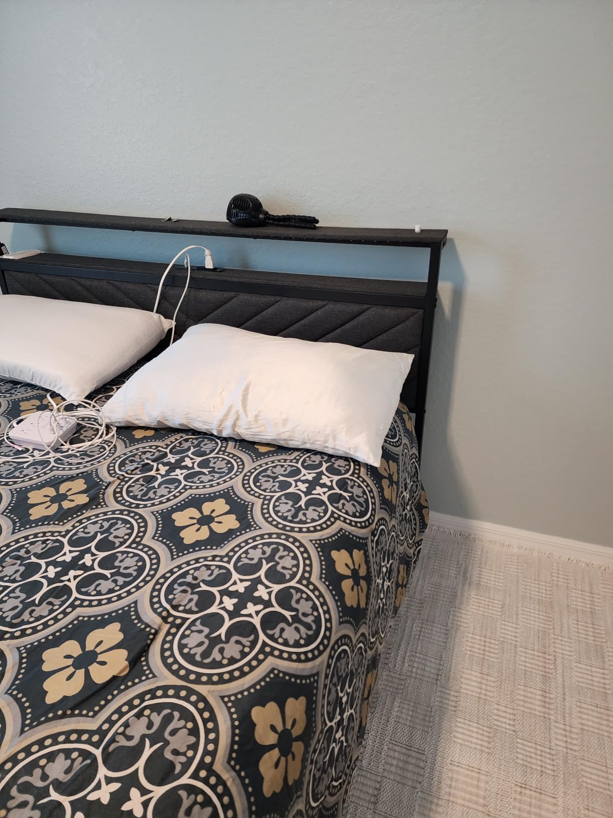 Fluest Twin Bed Frame with Storage Drawers, Upholstered Headboard with Charging Station, LED Lights, Fabric Drawers with Wheels, Under Bed Storage, No Box Spring Needed, Easy Assembly, Grey customer photo 2