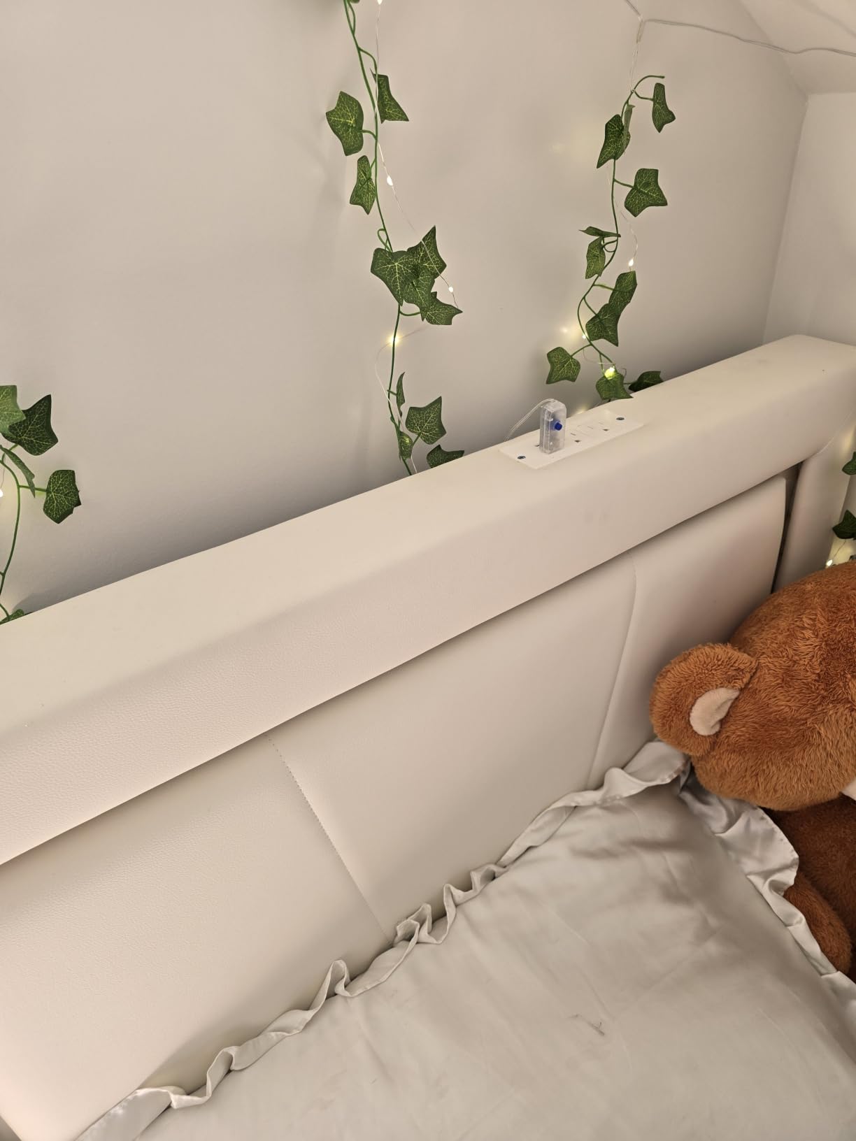 Twin Size Bed Frame with 4 Storage Drawers, LED Light, White Upholstered customer photo 1