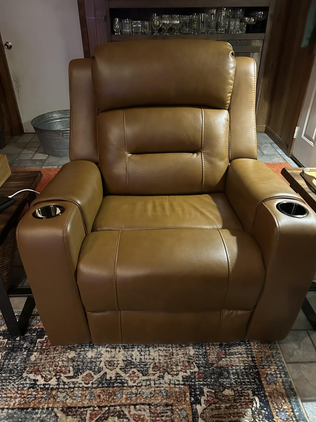 Watson & Whitely Oversized Genuine Leather Power Recliner Chair, Saddle customer photo 1
