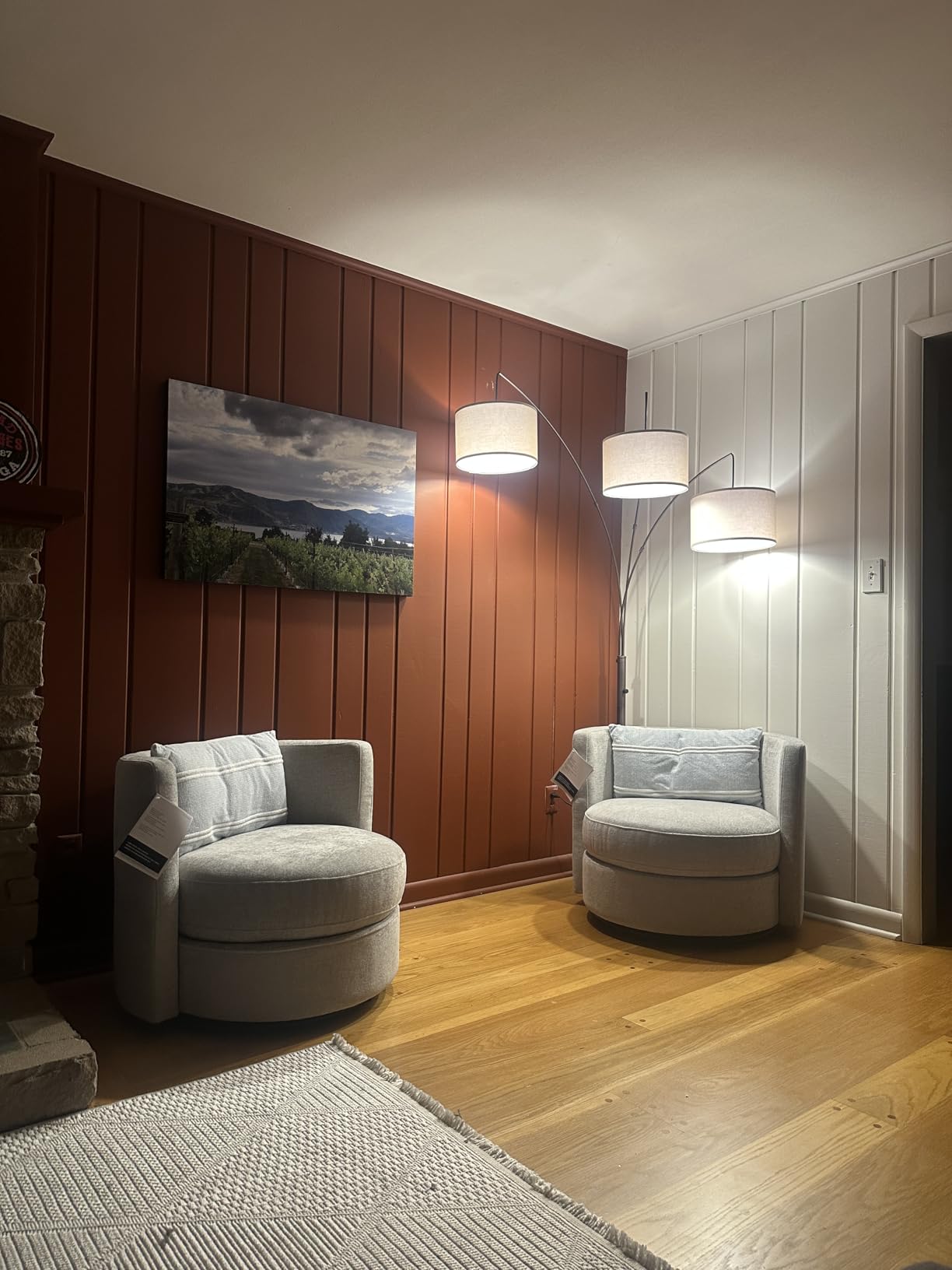 Brightech Trilage Arc Floor Lamp - Large Standing Lamp with 3 Fabric Shades & LED Bulbs for Living Room Over the Sofa, Reading, Multi-Head Traditional Tree Floor Lamp for Bedroom - Brass customer photo 2