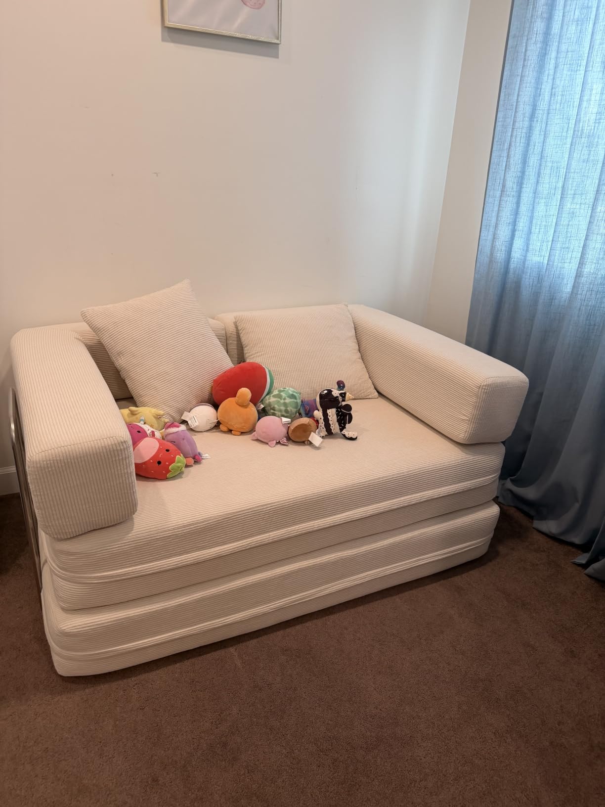 59.0 Inch Convertible Sofa Bed, 4-in-1 Futon Sofas Bed Pull Out Sleeper Couch, Modern Deep Seat Sofa for Living Room, Corduroy Boneless Couches for Bedroom, Apartment, No Assembly Beige, 2 Seat customer photo 1