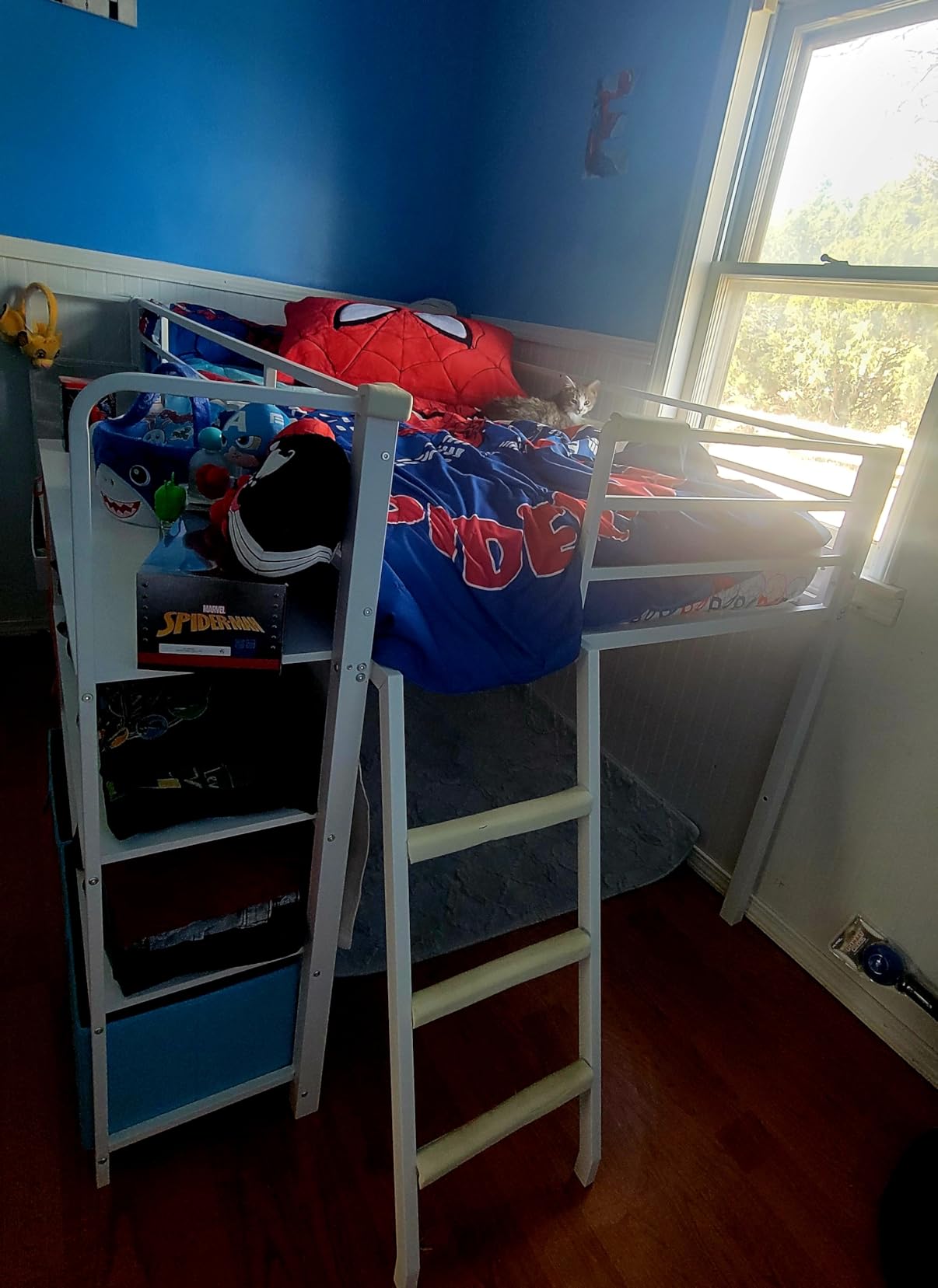DICTAC Low Loft Bed with Slide, Storage Stairway and Led Lights Metal Twin Size Loft Bed with Under-Bed Play Space, Art Table & Play Curtain Twin Beds with 2 Drawers and 13.8''H Safety Guardrail, Black customer photo 2