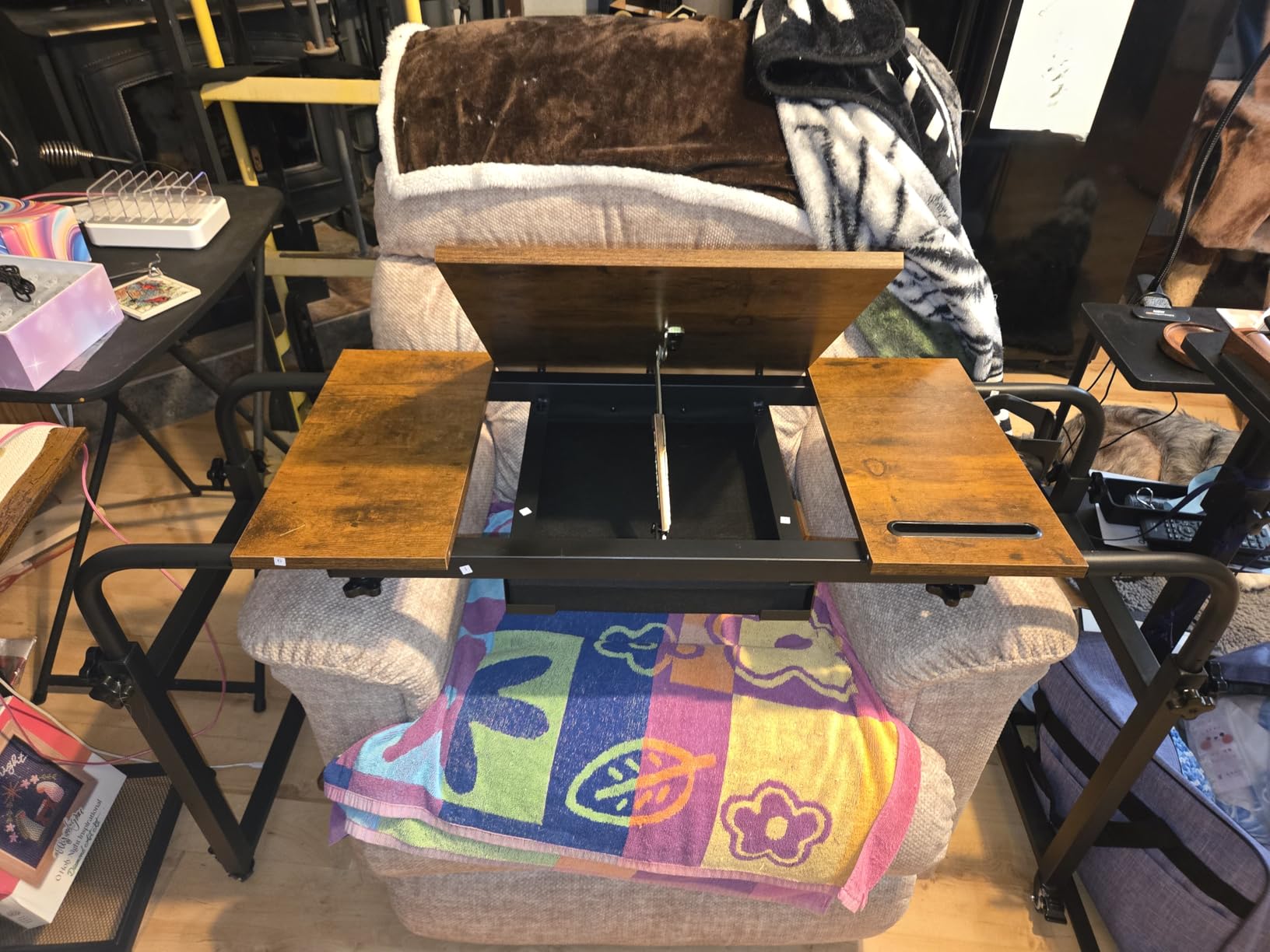 GiftGo Overbed Table with Wheels Rolling Laptop Desk Cart Table Height and Length Adjustable for Hospital and Home Use Over The Bed Table with Storage Drawer and Cup Holder (White, 31.5 to 47) customer photo 1