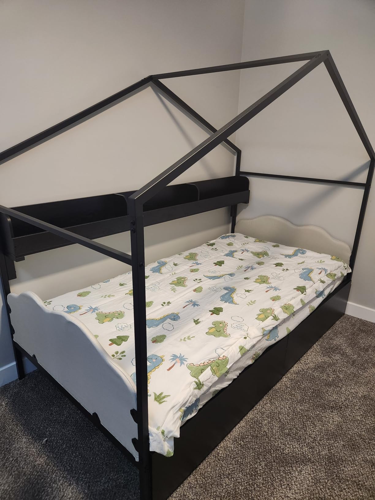 LIKIMIO Twin House Bed Frame with 2 Drawers & Curved Headboard, Black customer photo 2