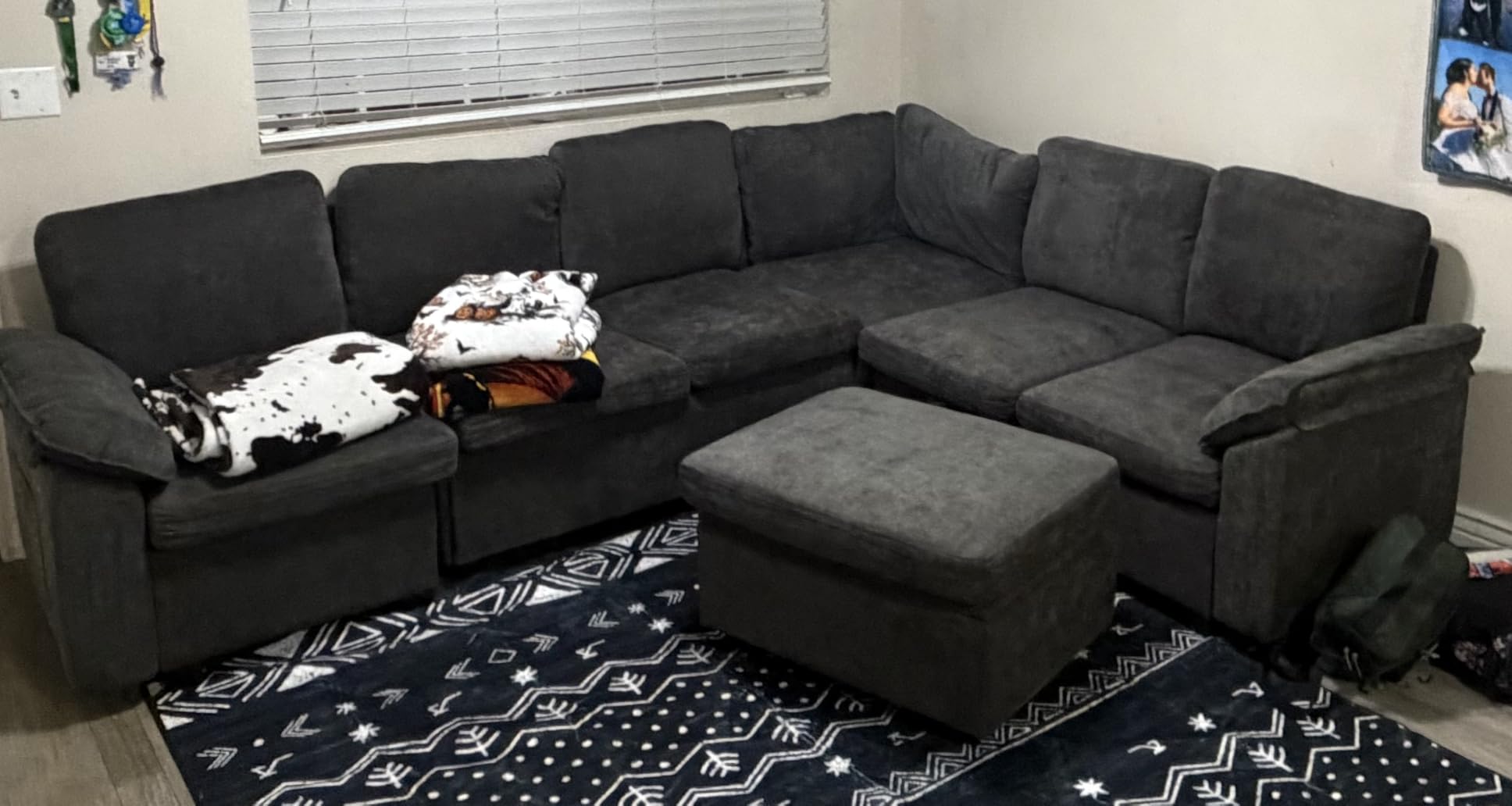 85 Inch Modular Sectional Sofa with Pull Out Bed,L Shaped 5 Seat Sectional Sleeper Sofa with Storage,Sectional Couches for Living Room,Cloud Modular Couch,Removable Sofa Cover, Dark Gray customer photo 1