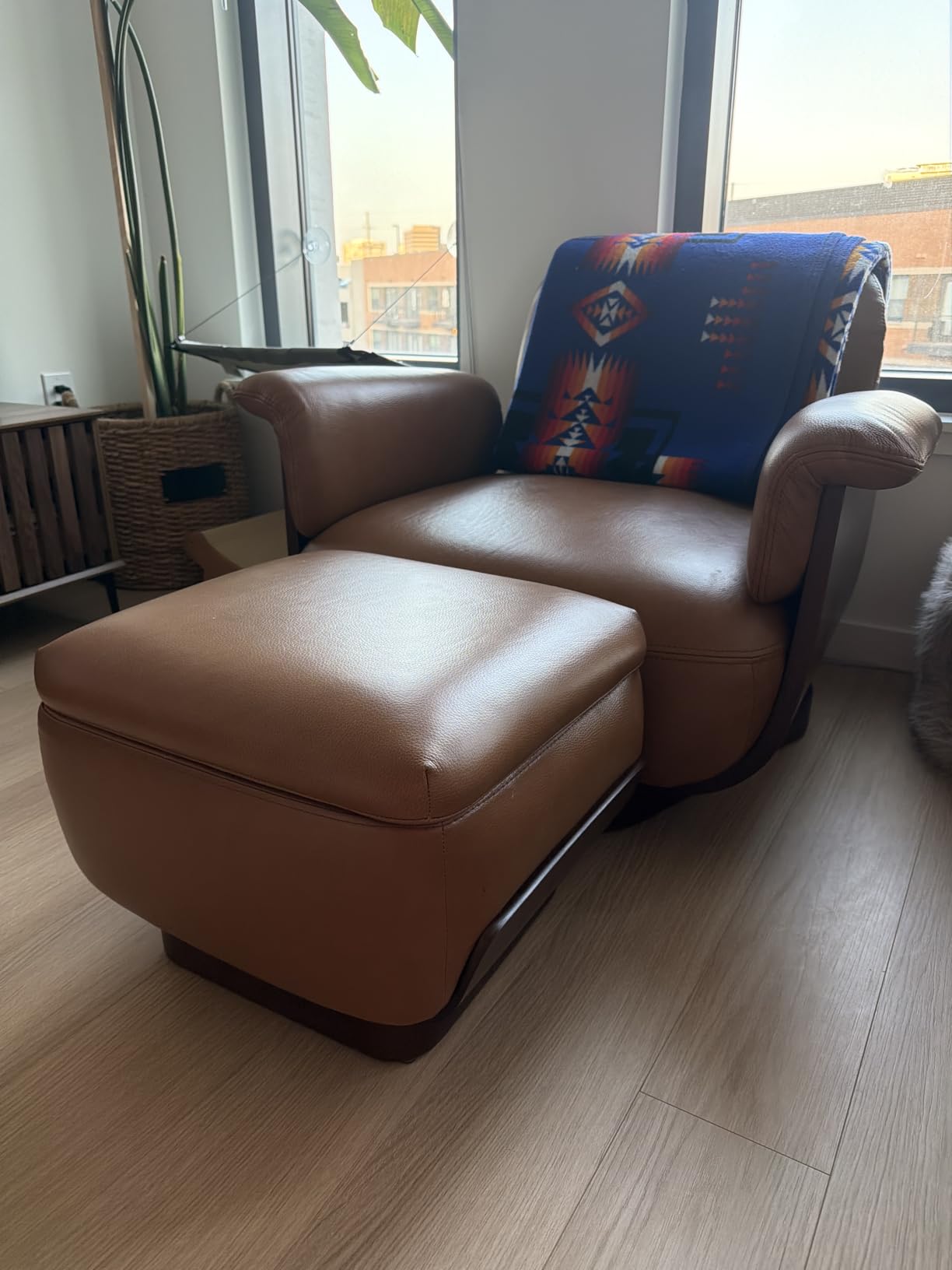 CHITA Genuine Leather Swivel Accent Chair with Storage Ottoman, Saddle customer photo 2