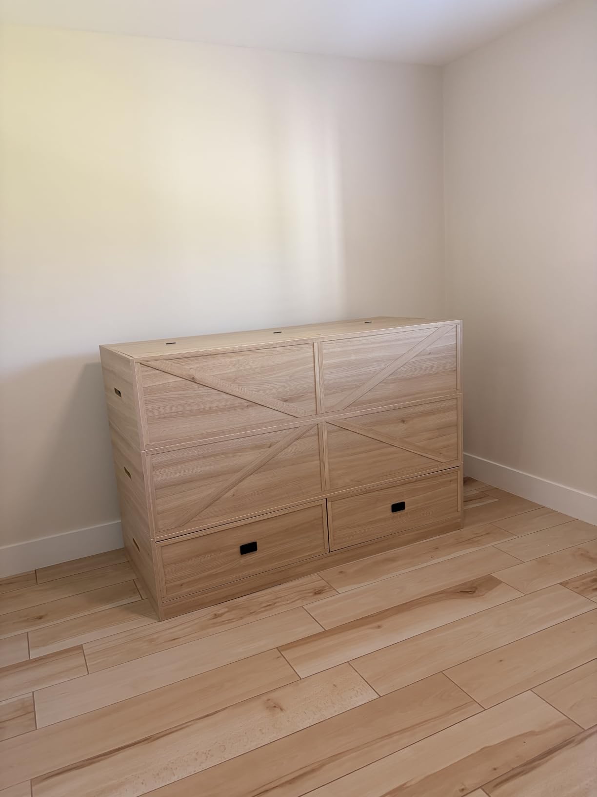 Mjkone Murphy Bed, Cabinet Beds Queen Size with Mattress Included, 3-in-1 Convertible Sofa Furniture Sets, Hidden Chest Bed with Storage Drawers, Guest Sleeper Beds for Small Room, Apartment - Wood customer photo 1