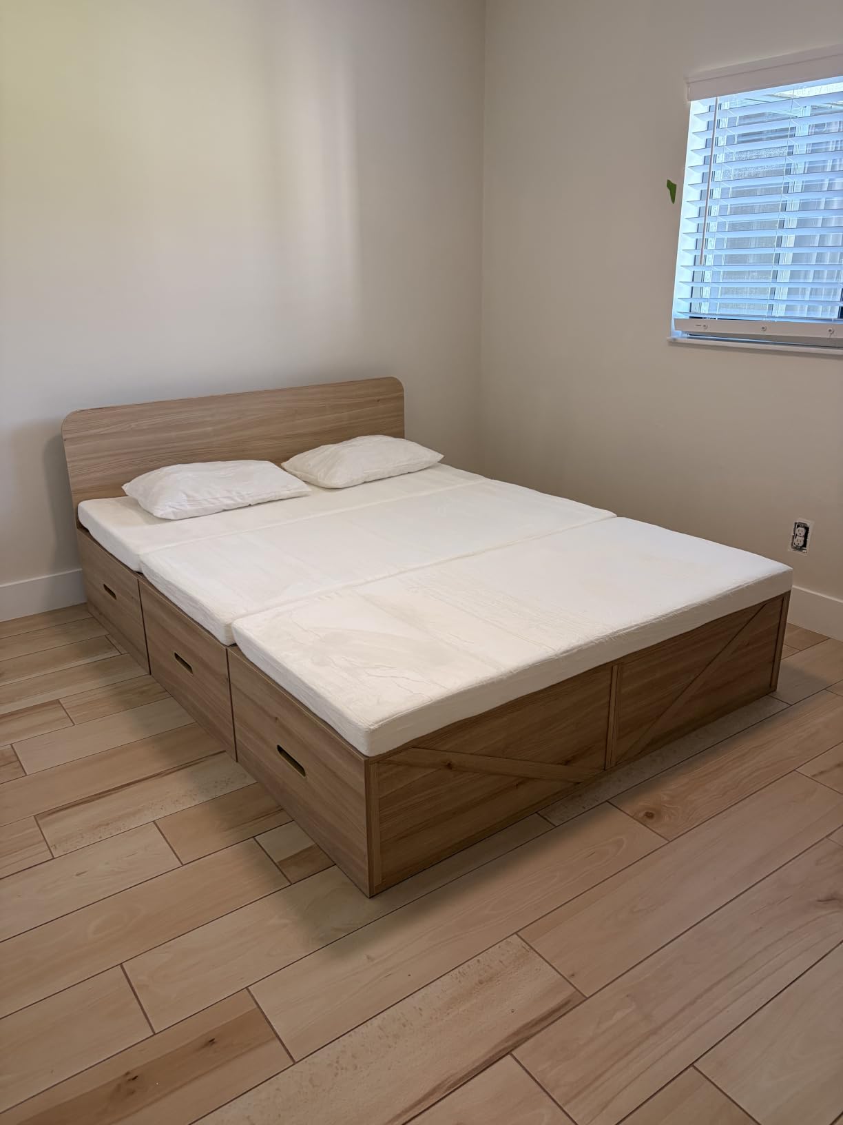 Mjkone Murphy Bed, Cabinet Beds Queen Size with Mattress Included, 3-in-1 Convertible Sofa Furniture Sets, Hidden Chest Bed with Storage Drawers, Guest Sleeper Beds for Small Room, Apartment - Wood customer photo 2