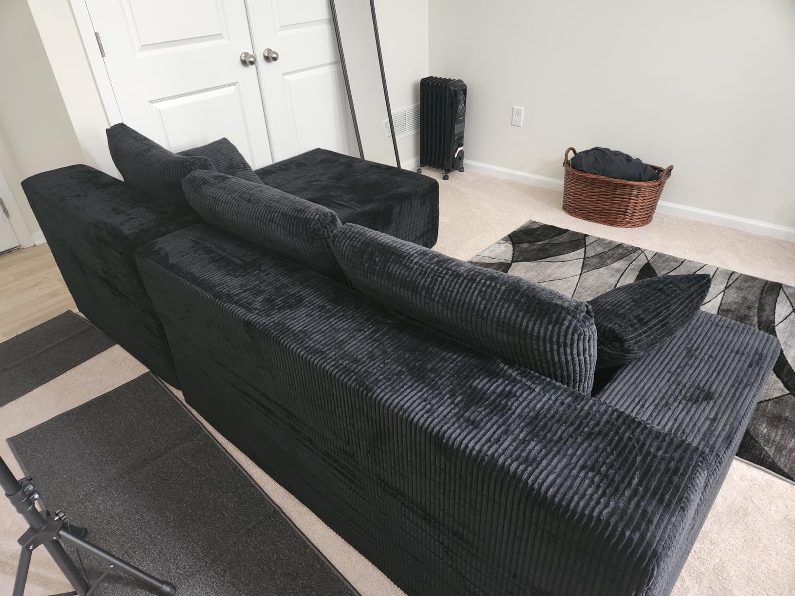 GRUSIGN Cloud Sectional Boneless Couches for Living Room, Modular L Shaped Couch with Deep Seat Oversized Right Facing Chaise, Memory Foam Compressed Spineless 3 Seater Sofa for Apartment, Black customer photo 1