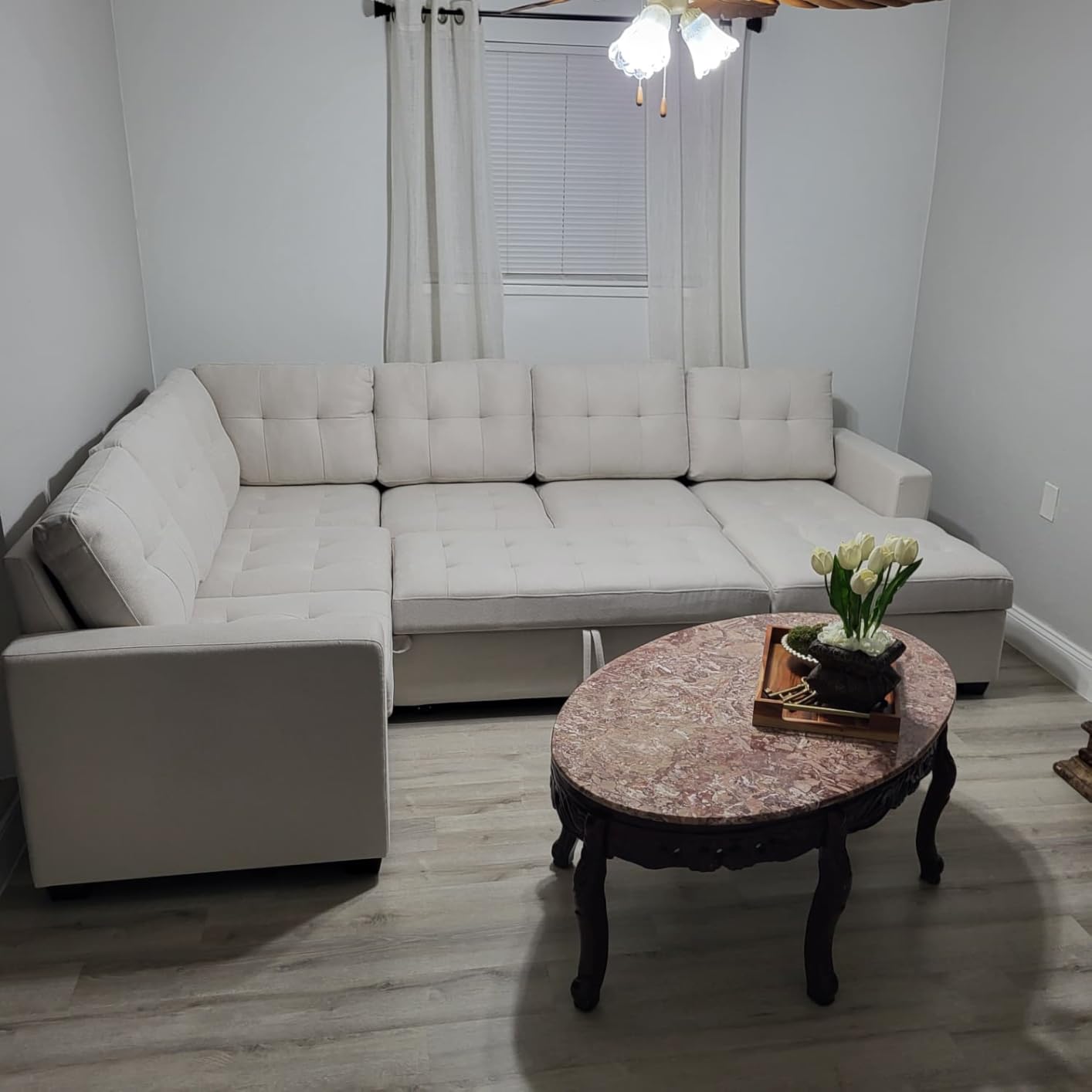 HONBAY 111.4'' Modular Sectional Sleeper Sofa with Pull Out Bed,Green customer photo 2