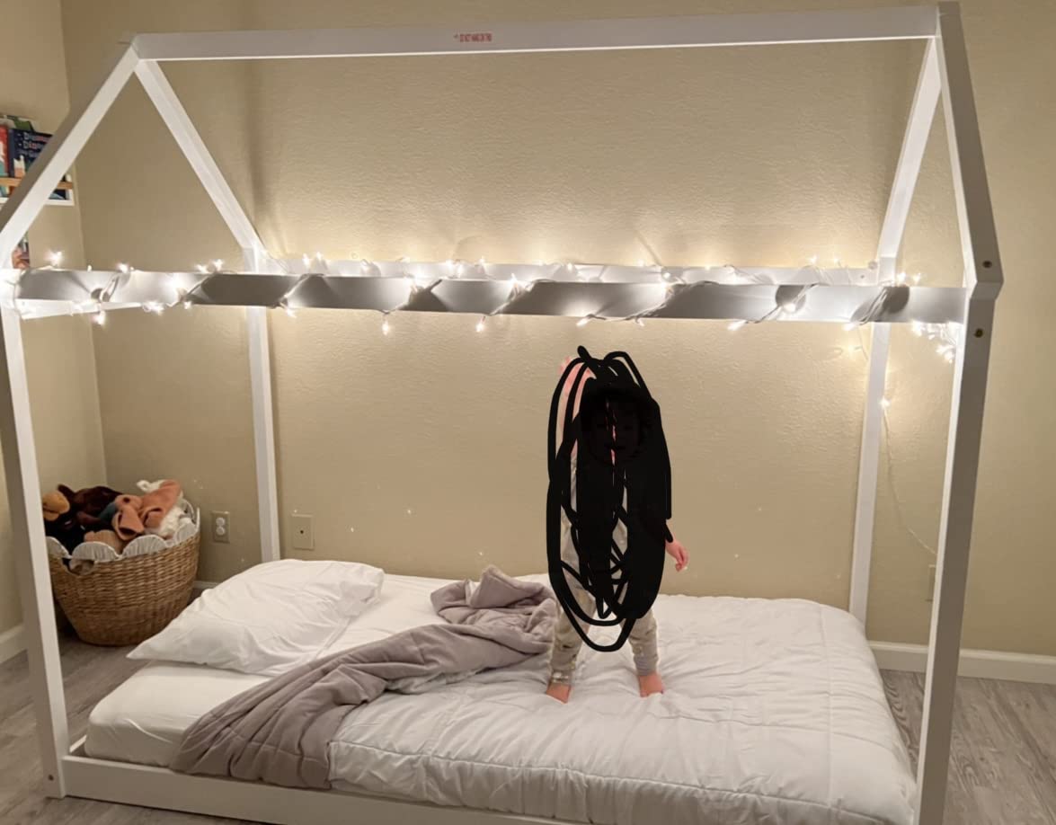 Costzon Twin Bed Frames for Kids, Wooden House Antlers-Shaped Floor Bed customer photo 2