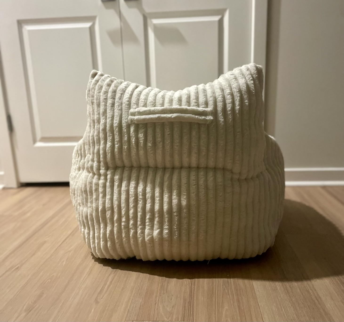 Bean Bag Chair — Plush Faux Fur Memory Foam, Ultra Soft Floor Lounger for Bedroom, Dorm, Playroom & Small Spaces (Small Stripe Grey) customer photo 1