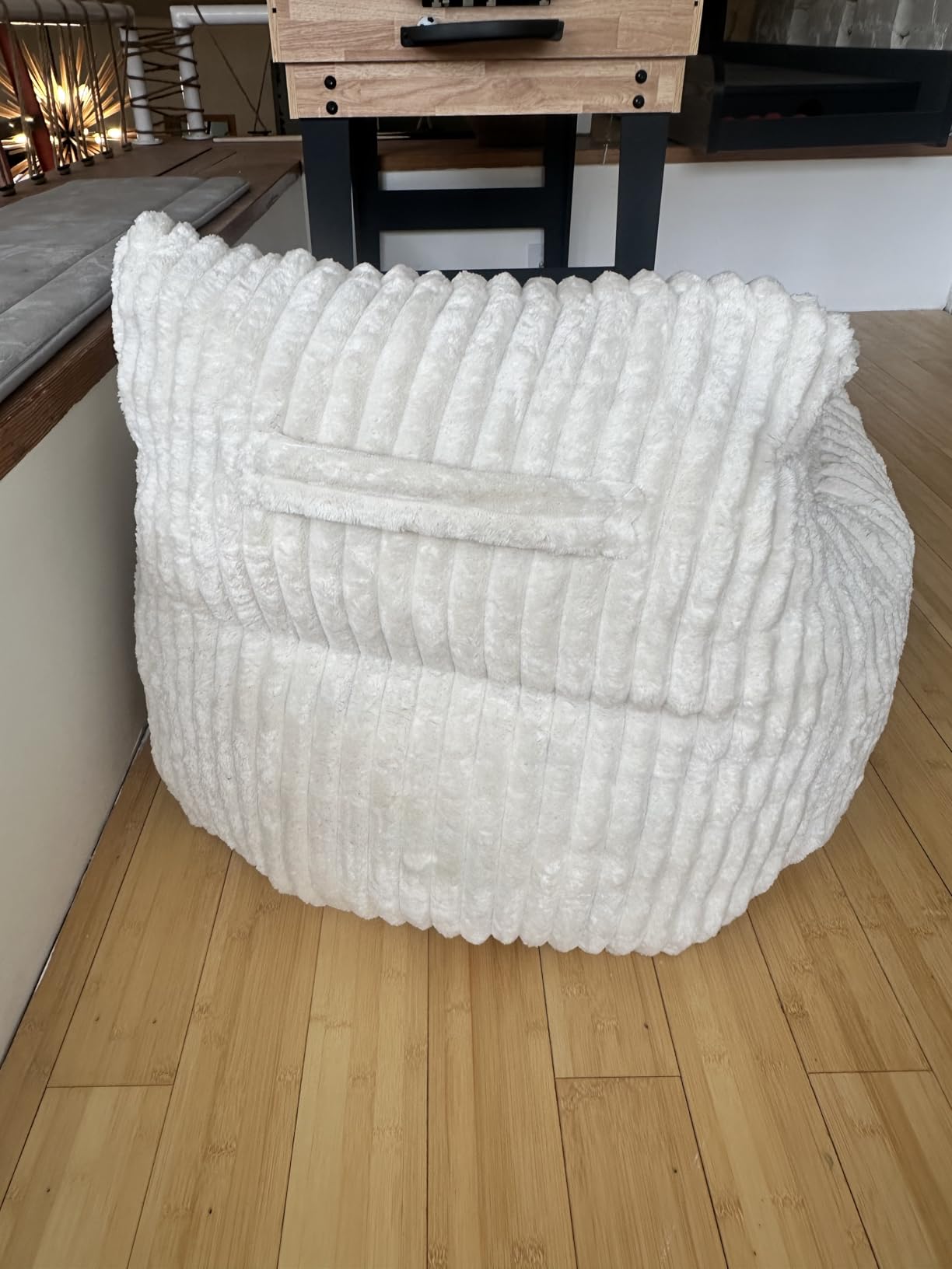 Bean Bag Chair — Plush Faux Fur Memory Foam, Ultra Soft Floor Lounger for Bedroom, Dorm, Playroom & Small Spaces (Small Stripe Grey) customer photo 2