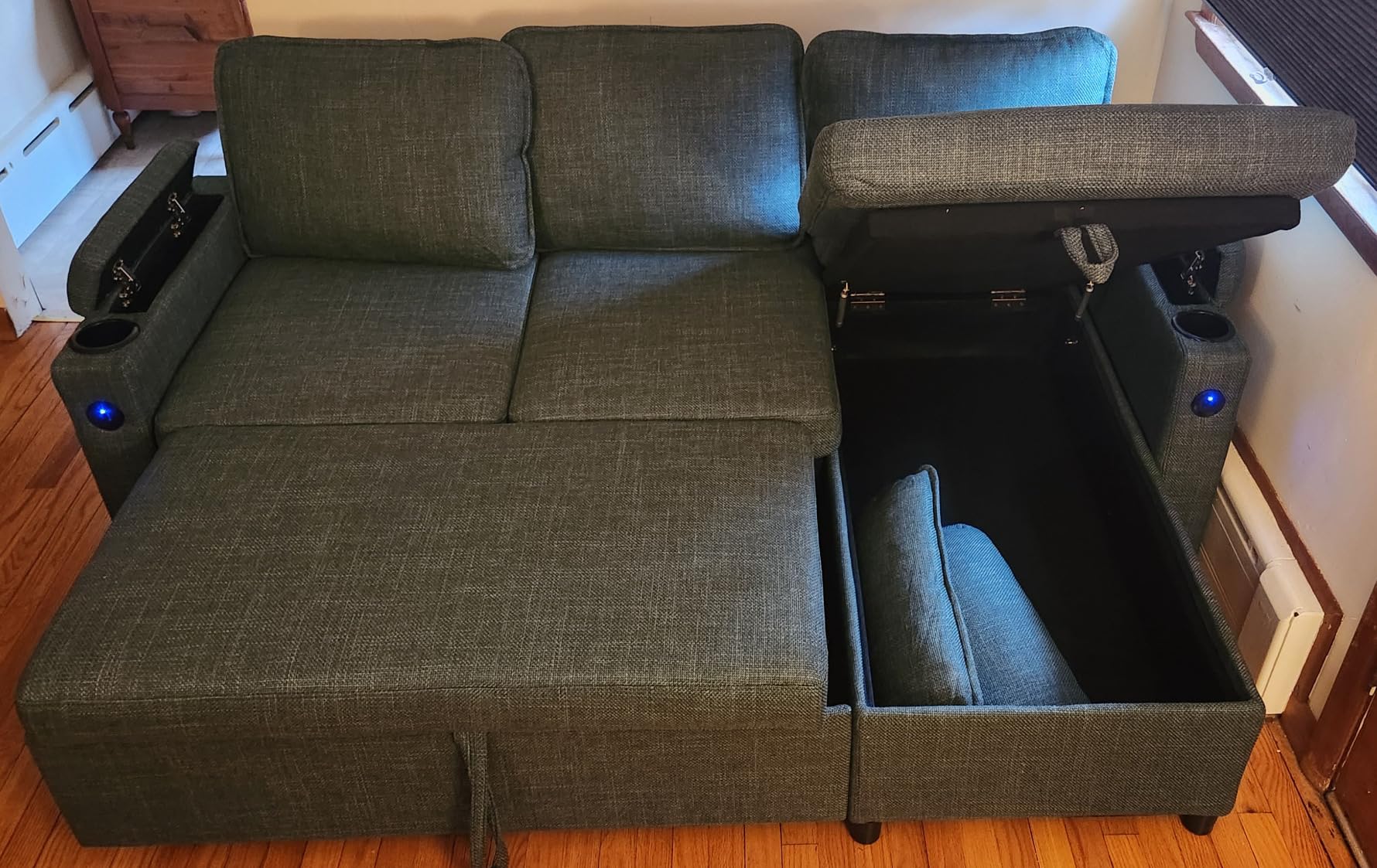 DURASPACE Sofa Bed Sleeper Sofa Pull Out Couch with Double Storage Chaise, Sectional Sofas for Living Room, U Shaped Couch with Removable Covers (Blue) customer photo 1