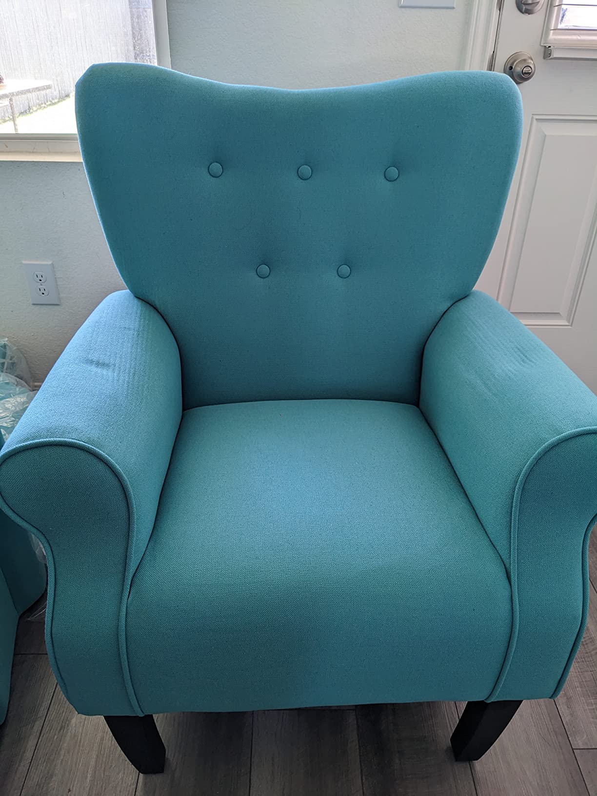 YOLENY Mid Century Wingback Arm Chair, Modern Upholstered Fabric High Back Accent Chair with Wood Legs, Upholstered Single Sofa Club Chair for Living Room, Bedroom, Home Office, Grey Green Leaves customer photo 2