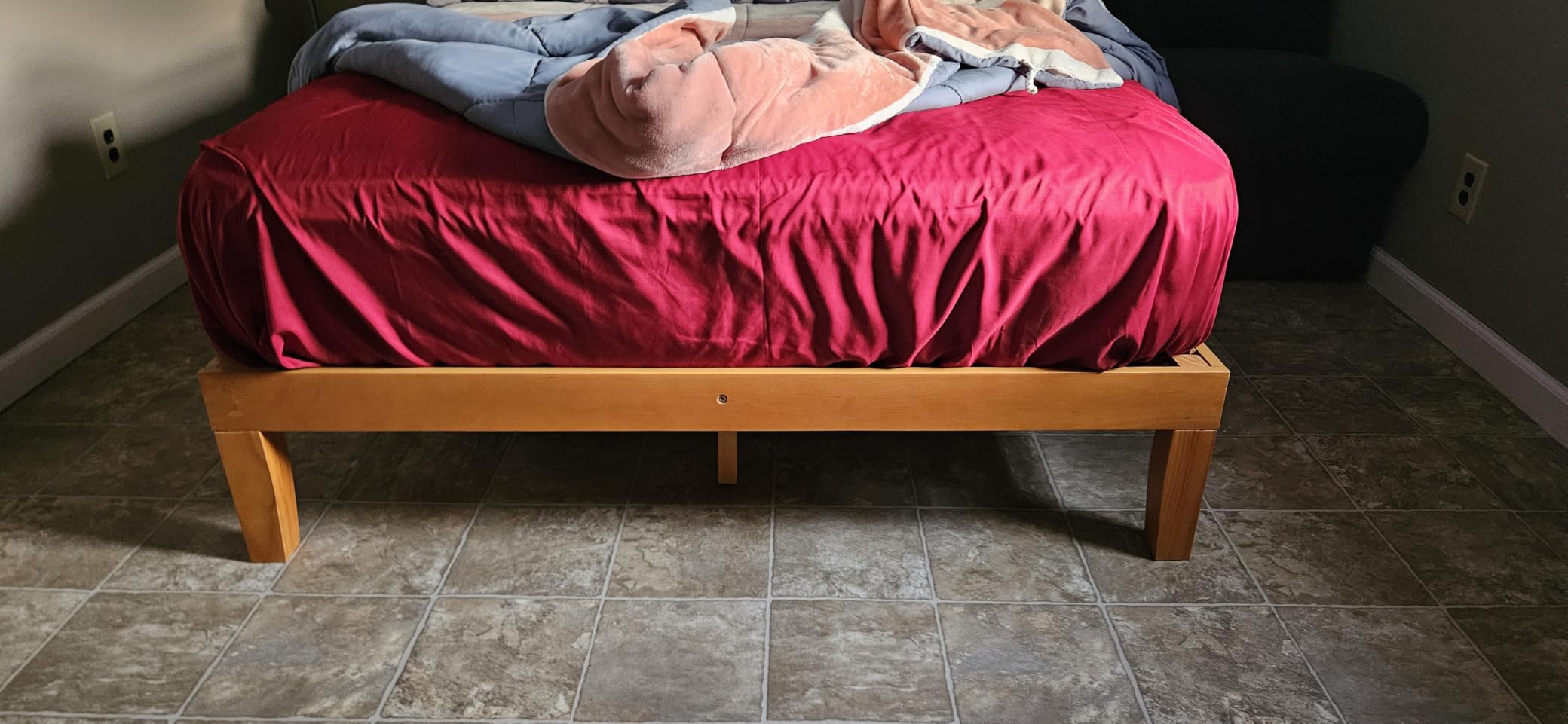DUMOS Full Size Bed Frame, Solid Wooden 12IN Platform Bed Base with Sturdy Wood Slat Support, Noise-Free Design, No Box Spring Needed, Easy Assembly, Natural Pine customer photo 2