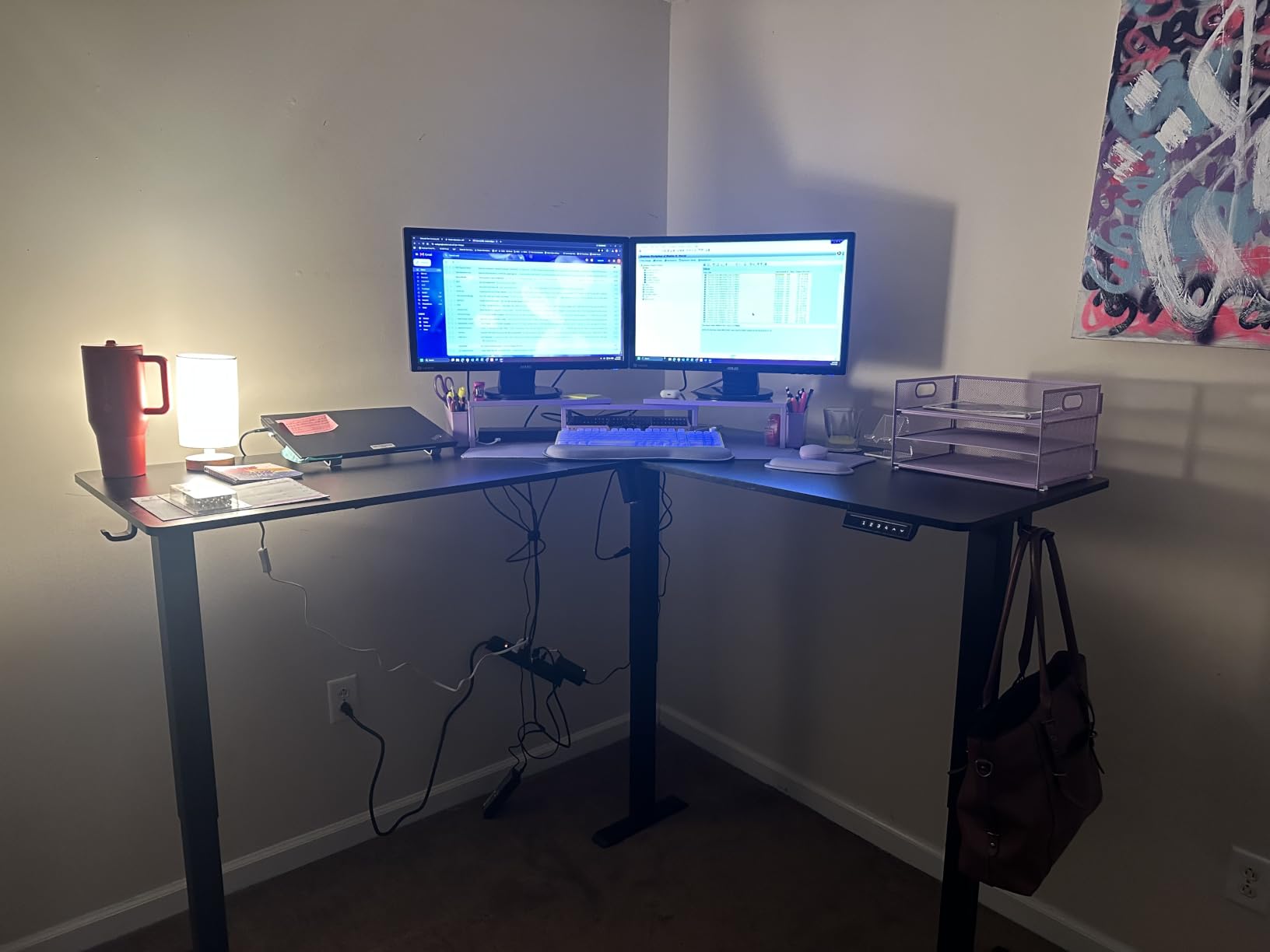 ErGear 63″ L Shaped Standing Desk Electric Adjustable Height, Light Vintage customer photo 1