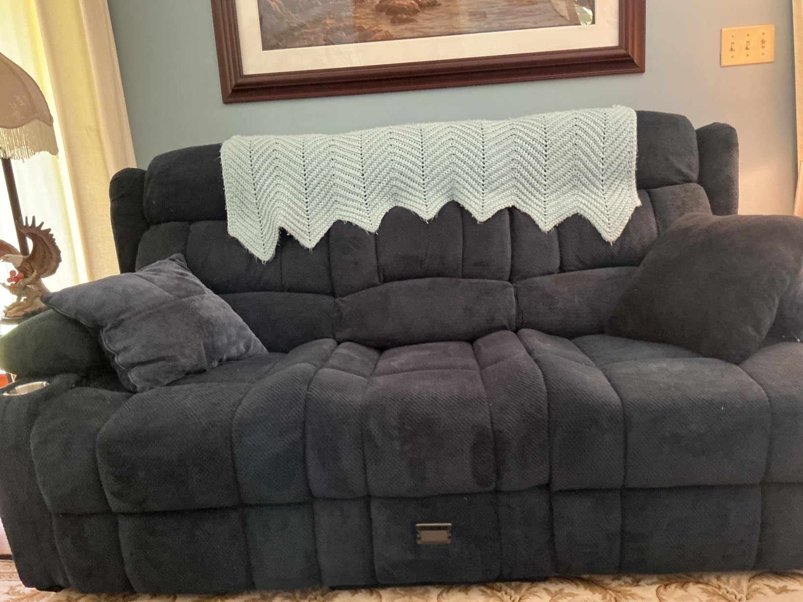 Dresegmt Power Loveseat Recliner Sofa, Zero Wall Hugger RV Reclining Loveseat Couch with Flip Middle Backrest Design, 3 Seat Reclining Sofa with Storage Drawer, Power Recliner for Living Room (Black) customer photo 1