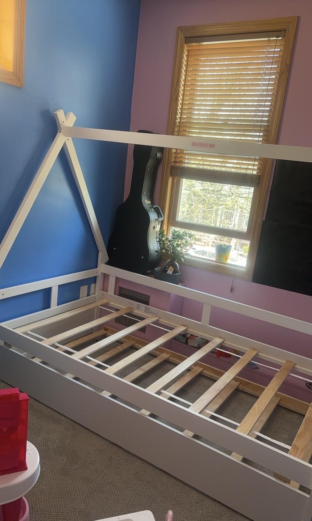 GIANTEX Twin Floor Bed for Kids, House Wood Bed Frame with Tent, Window, Fence Guard Rails, & Wooden Slat Support, No Box Spring Needed, Montessori Kids Bed (Green) customer photo 2