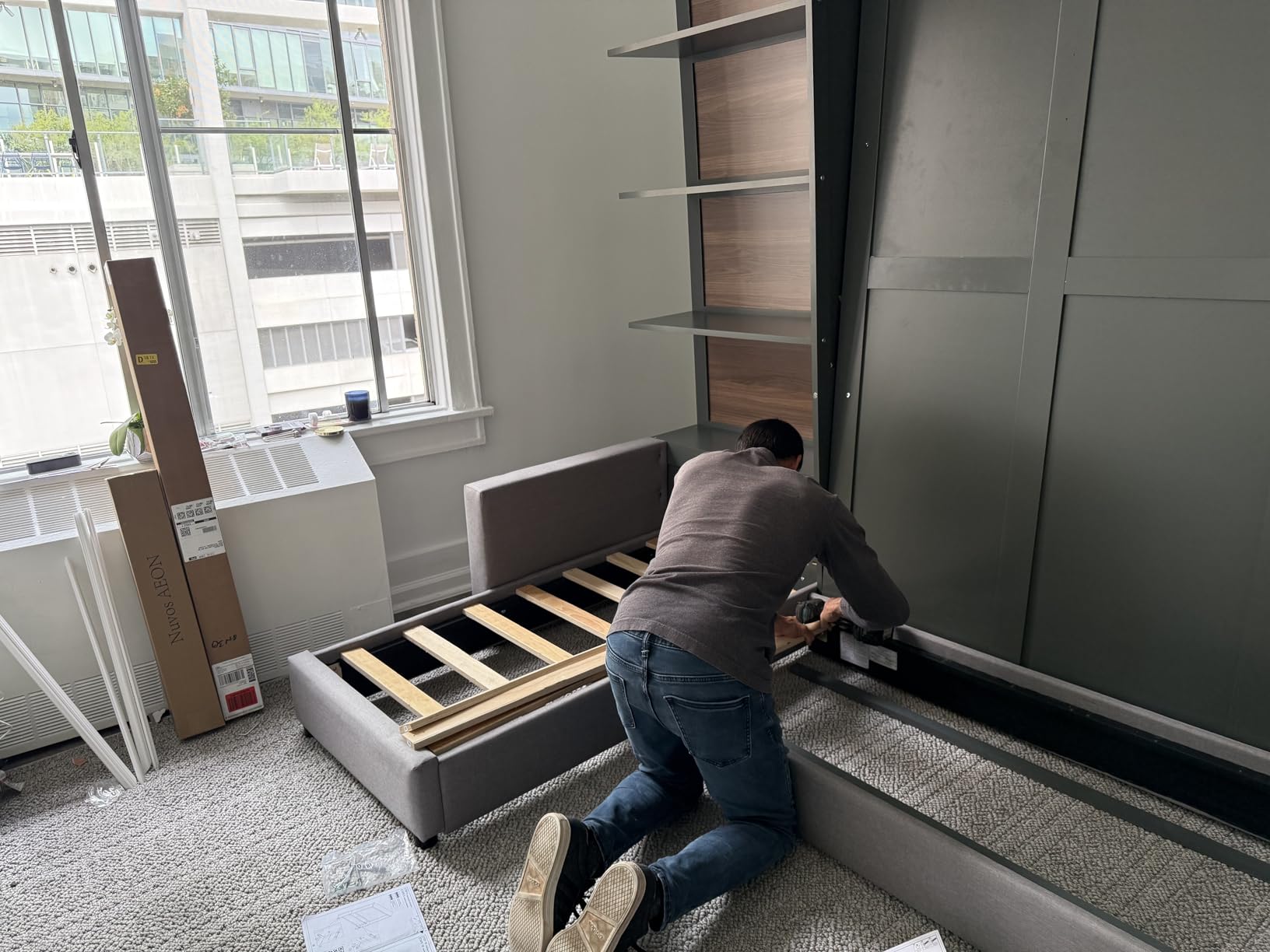 Harper & Bright Designs Queen Murphy Bed with Sofa and Shelves, White customer photo 2