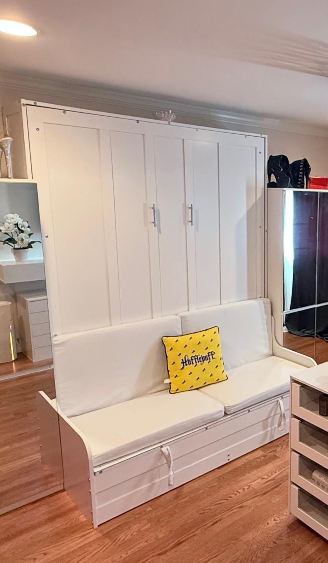 Queen Size Murphy Bed, Wooden Wall Bed with Sofa and Cushion, Espresso customer photo 1