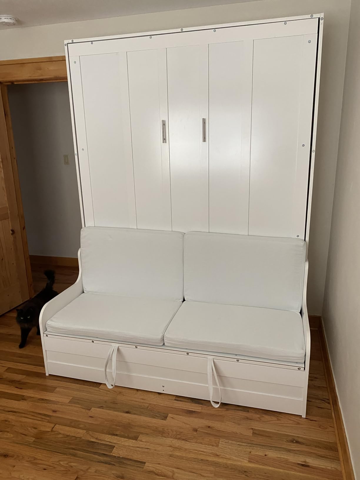 Queen Size Murphy Bed, Wooden Wall Bed with Sofa and Cushion, Espresso customer photo 2