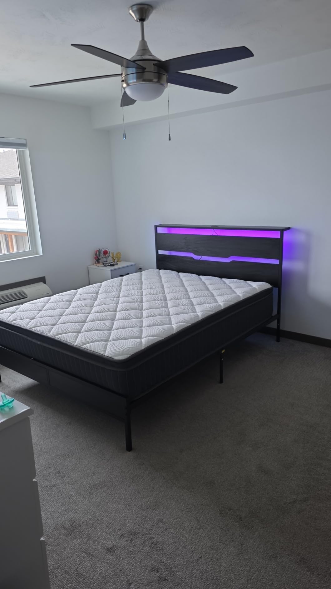 Homkdom Twin Bed Frame with LED Storage Headboard & USB Ports Grey customer photo 2
