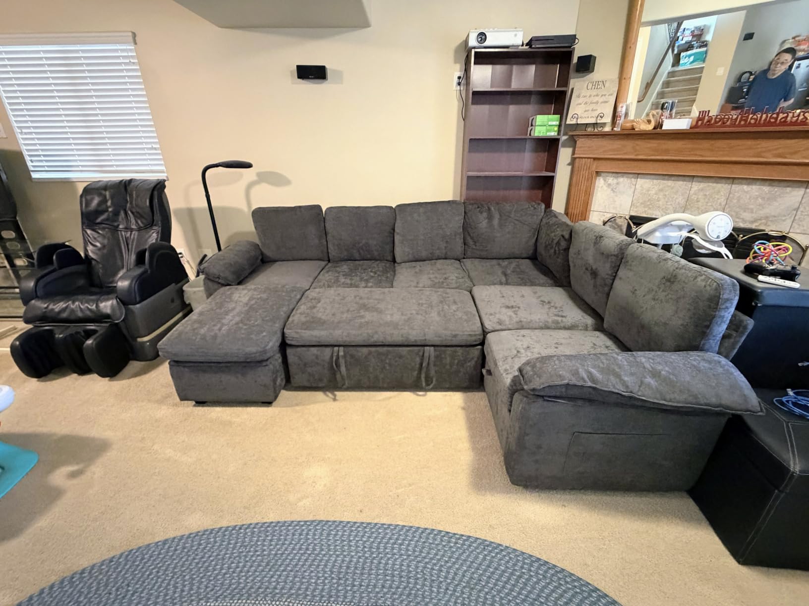 85'' Modular Sectional Sofa with Pull Out Bed, Sleeper Sofa, Dark Gray customer photo 2